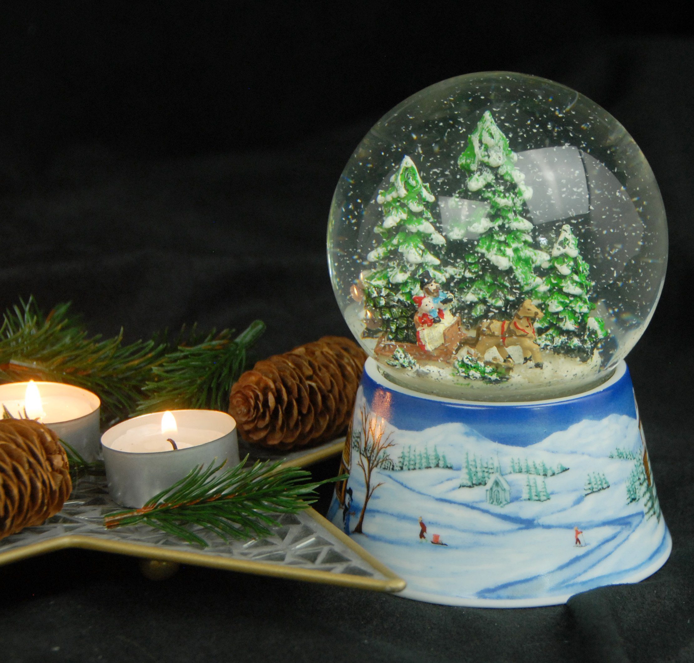Schlittenfahrt 10cm MINIUM-Collection holen breit Spieluhr Weihnachten Weihnachtsbaum Schneekugel