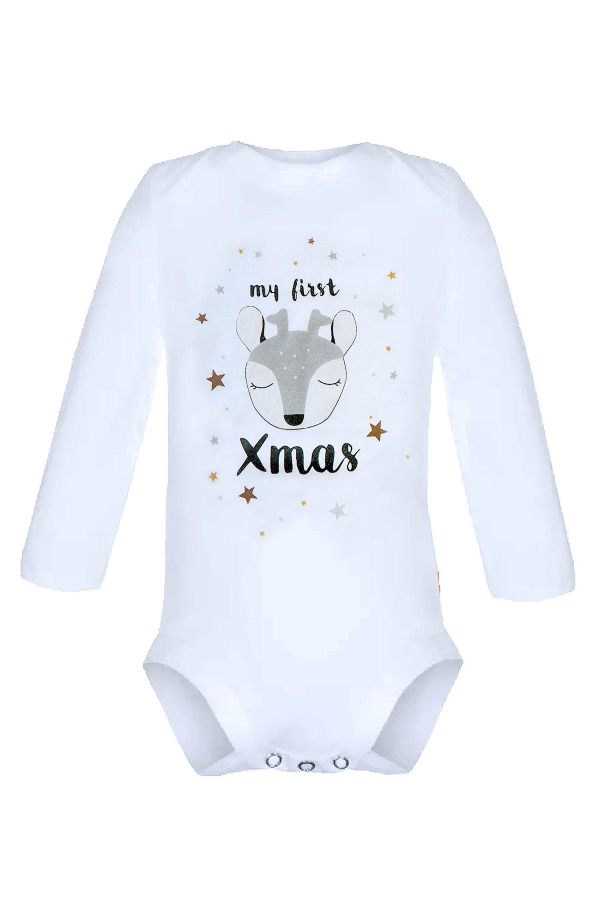 kikadu Body Xmas Body Rehkitz 50/56 aus Bio-Baumwolle für das erste Weihnachten