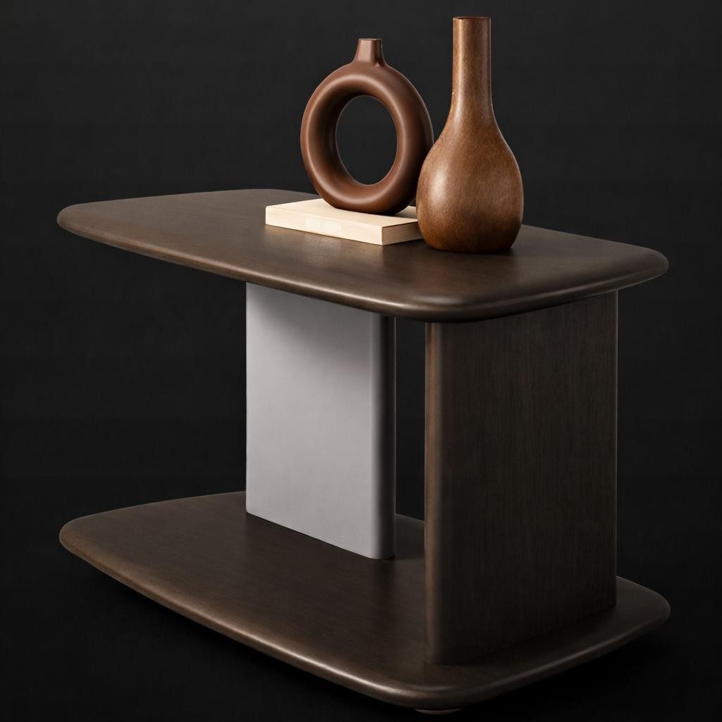 Xlmoebel Beistelltisch Eleganter Walnuss-Beistelltisch mit zwei Ablagen und Vasen, Made in Europa