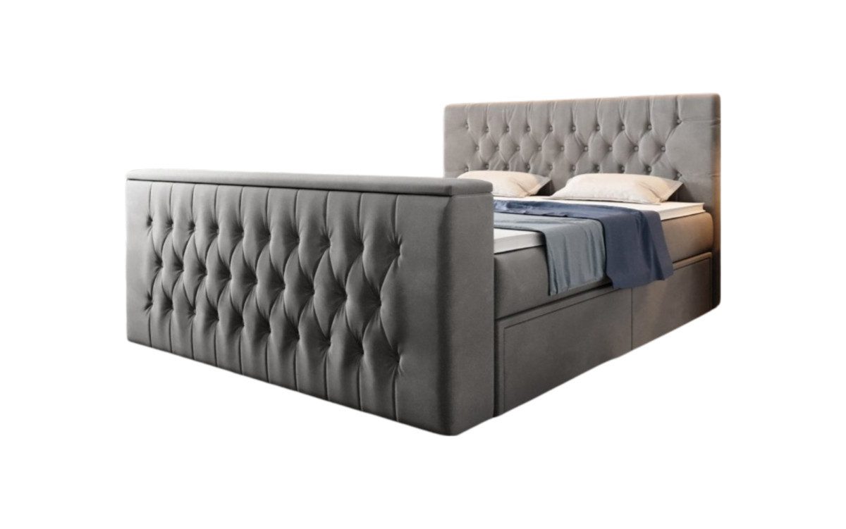 Luxusbetten24 Boxspringbett Vulnero, mit TV Lift und Stauraum (2 Schubladen)