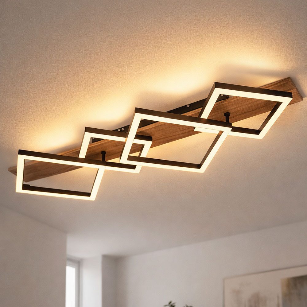 GLOBO LIGHTING LED Deckenleuchte, LED-Leuchtmittel fest verbaut, Warmweiß, LED Deckenleuchte Wohnzimmerlampe Holzoptik Metall schwarz