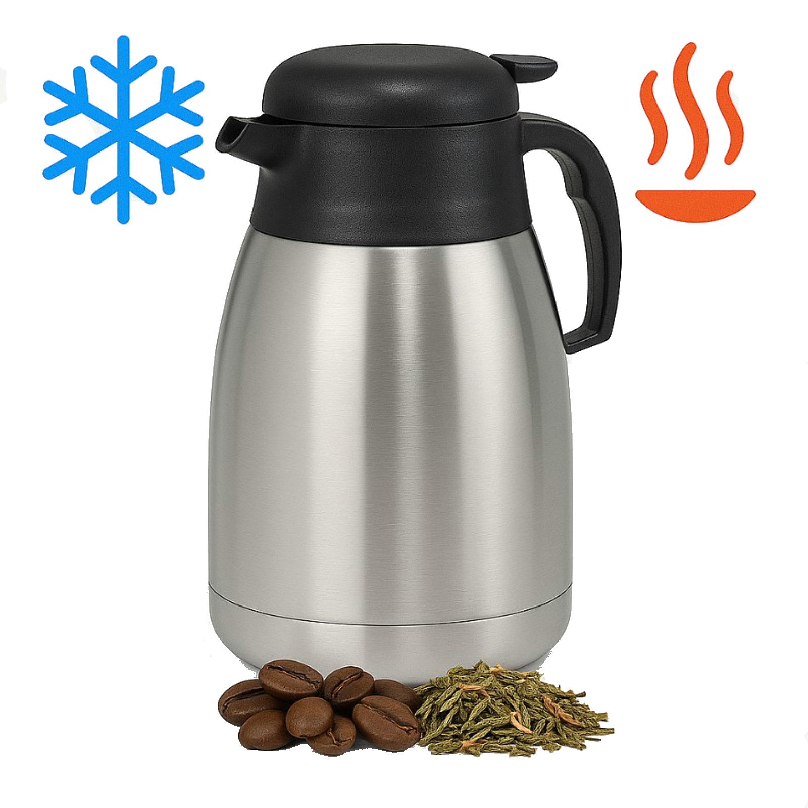 Koopman Isolierkanne Thermoskanne Kaffeekanne Teekanne 1,5L Edelstahl, (Stück, 1-St., Packung), Auslaufsicher, Pflegeleicht, Druckverschluss, bis 6h warm / kalt