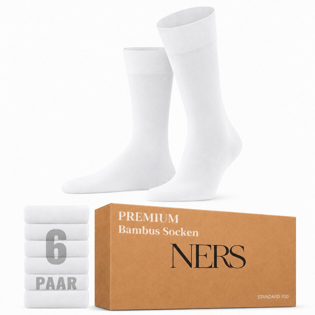 NERS Basicsocken 6 Paar Socken aus Bambus Damen & Herren, ohne Naht, Komfortbund (6-Paar) Premium Bambussocken Atmungsaktiv, & Weich, Geschenkbox