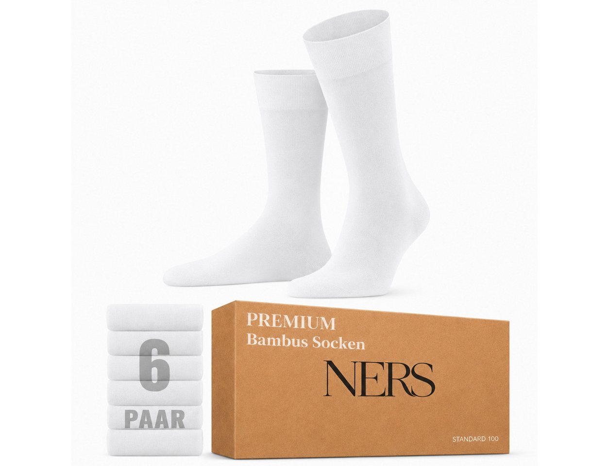 NERS Basicsocken 6 Paar Socken aus Bambus Damen & Herren, ohne Naht, Komfortbund (6-Paar) Premium Bambussocken Atmungsaktiv, & Weich, Geschenkbox