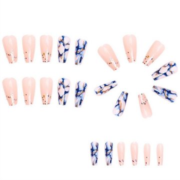 RefinedFlare Kunstfingernägel Glänzende künstliche Nägel mit blauem Marmordruck