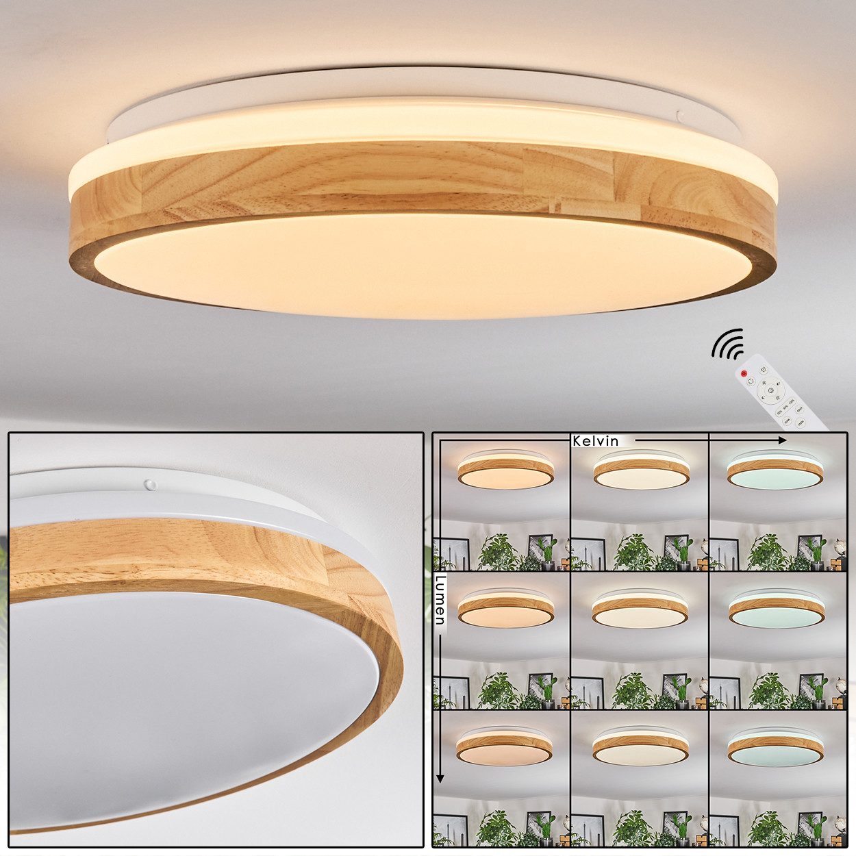hofstein Deckenleuchte dimmbare Deckenlampe aus Metall/Bambus/Kunststoff günstig online kaufen