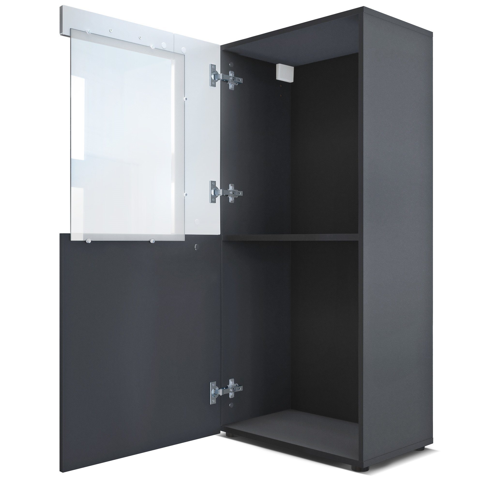 Vladon Standvitrine Movie (Standvitrine/Hängevitrine, mit 1 großen Tür, dahinter 2 geräumige Fächer) Schwarz matt/Weiß Hochglanz (50,5 x 111 x 32,5 cm)