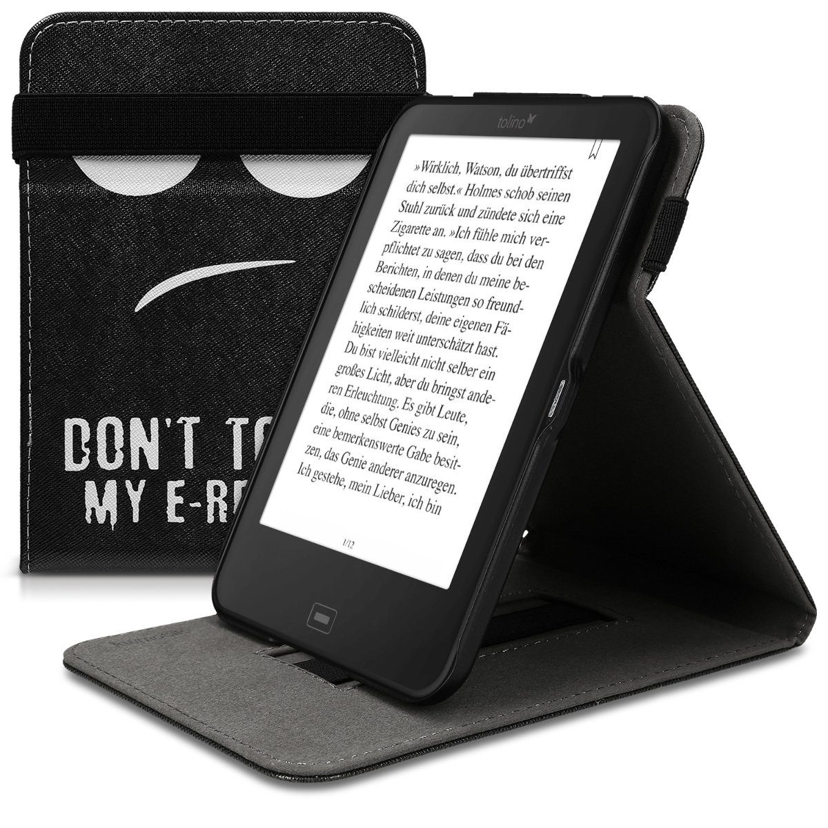 kwmobile E-Reader-Hülle, Hülle für Tolino Shine 2 HD - Schlaufe Ständer -  e-Reader Schutzhülle - Flip Cover Case - Don't touch my E-Reader Design
