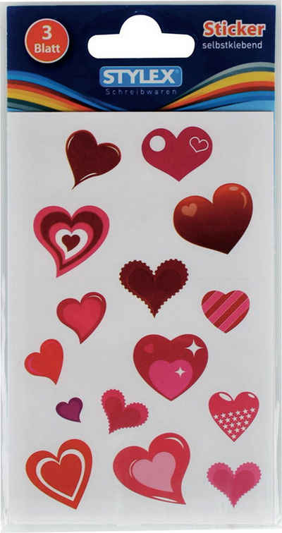 Stylex Schreibwaren Aufkleber Sticker Herzen / 3 Blatt
