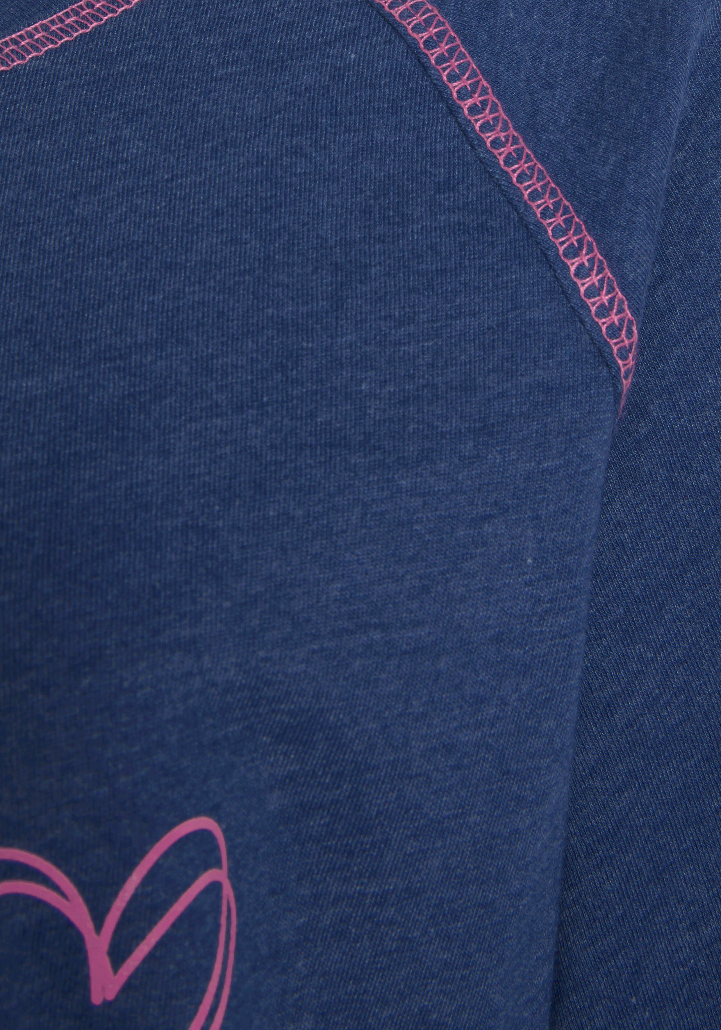 Vivance in jeansblau/neon-pink (1-tlg) Neonfarben Nachthemd mit Dreams Flatlock-Nähten dekorativen
