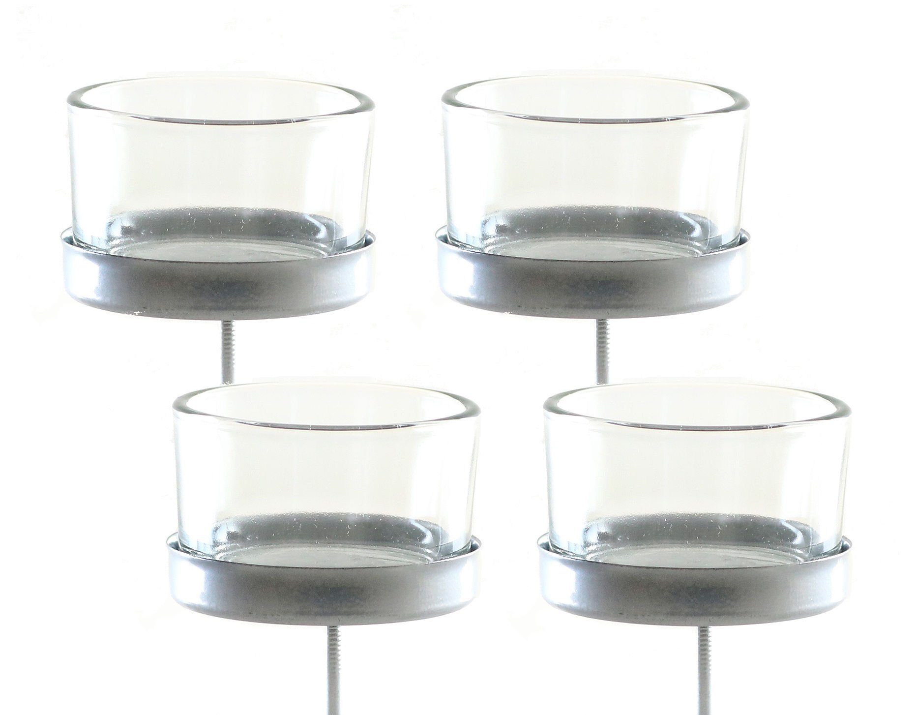 Glas im in dickes Metall Kerzenhalter schweres, Glas 4 Spetebo Set Teelichtstecker (Set, St., silber, 4er / auf Glas), Metallhalterung Teelichtstecker Teelichthalter