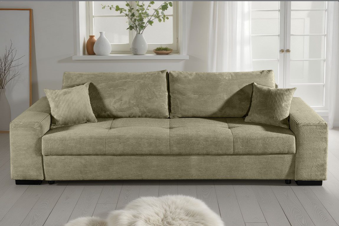 COLLECTION AB Schlafsofa Kreta, B: 248 cm, Liegefl. 137x195 cm, Schlaffunktion, Bettkasten & 2 Zierkissen, optional mit Topper
