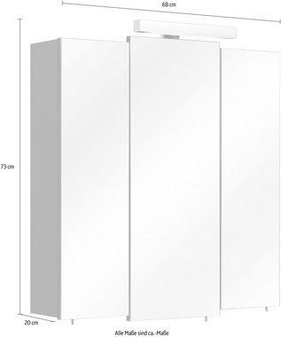 Saphir Spiegelschrank Quickset 311 Badschrank, 3 Spiegeltüren, 6 Einlegeböden, 68 cm breit inkl. LED-Beleuchtung, Türdämpfer, Schalter-/Steckdosenkombination