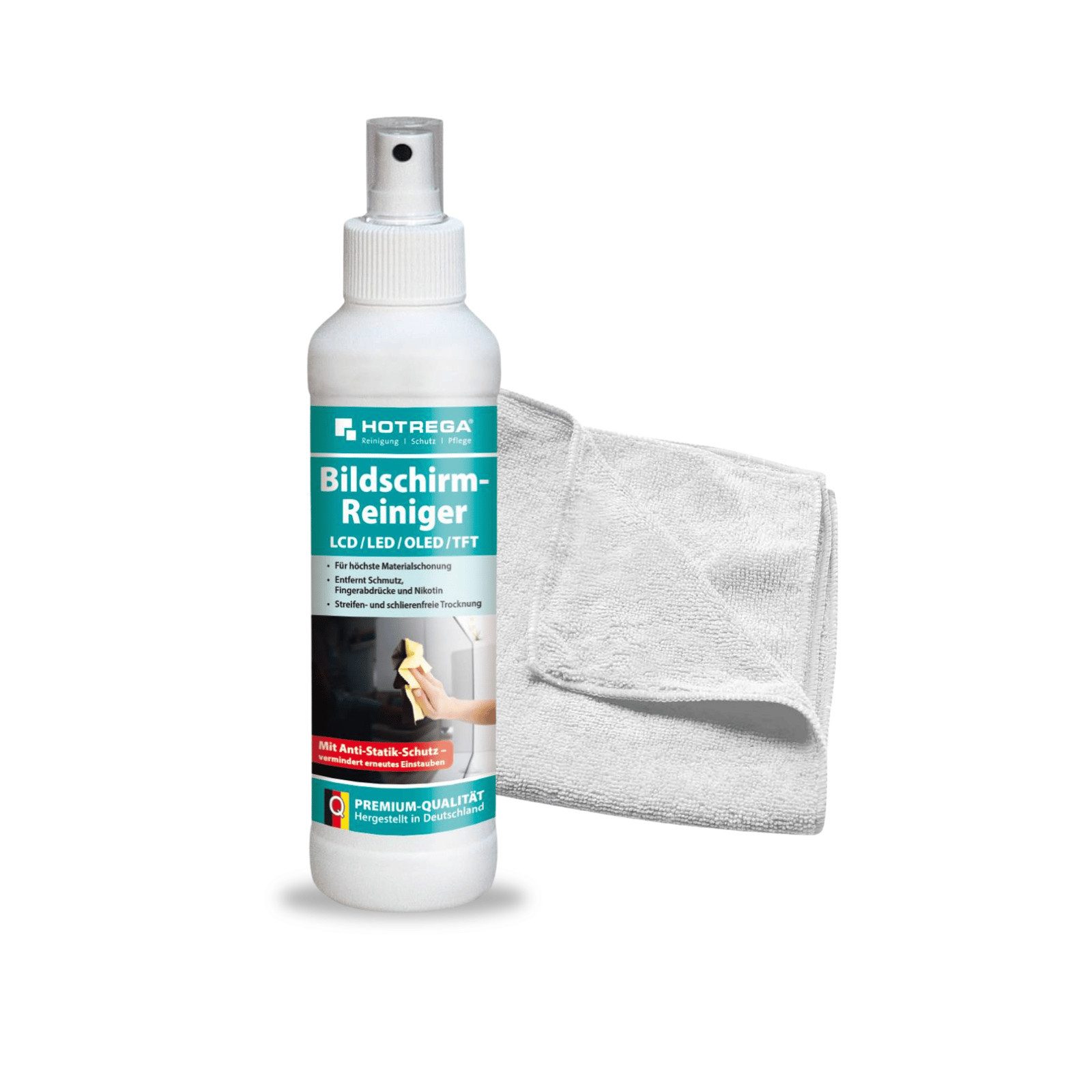 HOTREGA® Bildschirmreiniger Displayreiniger LCD Plasma TFT 250ml Microfasertuch Scheibenreiniger