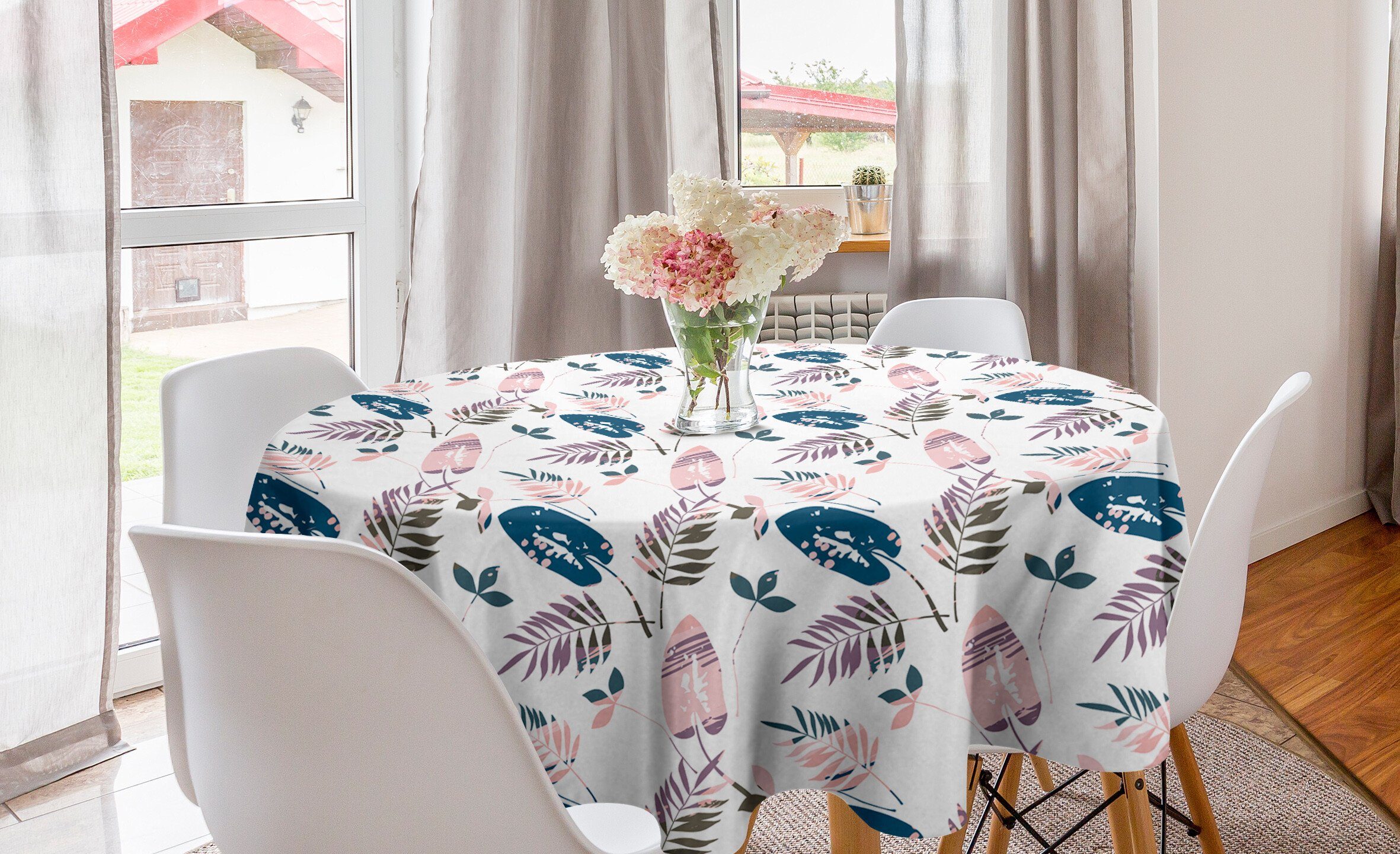 Abakuhaus Tischdecke Esszimmer Abdeckung Pastellfarben Blätter Tischdecke Küche Dekoration, Kreis für in Laub