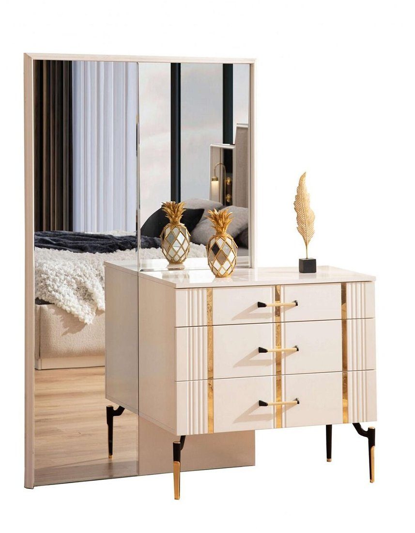 JVmoebel Kommode Weißes Set Luxus Designer Kommode mit Spiegel Schlafzimmer Möbel Holz, Made In Europe