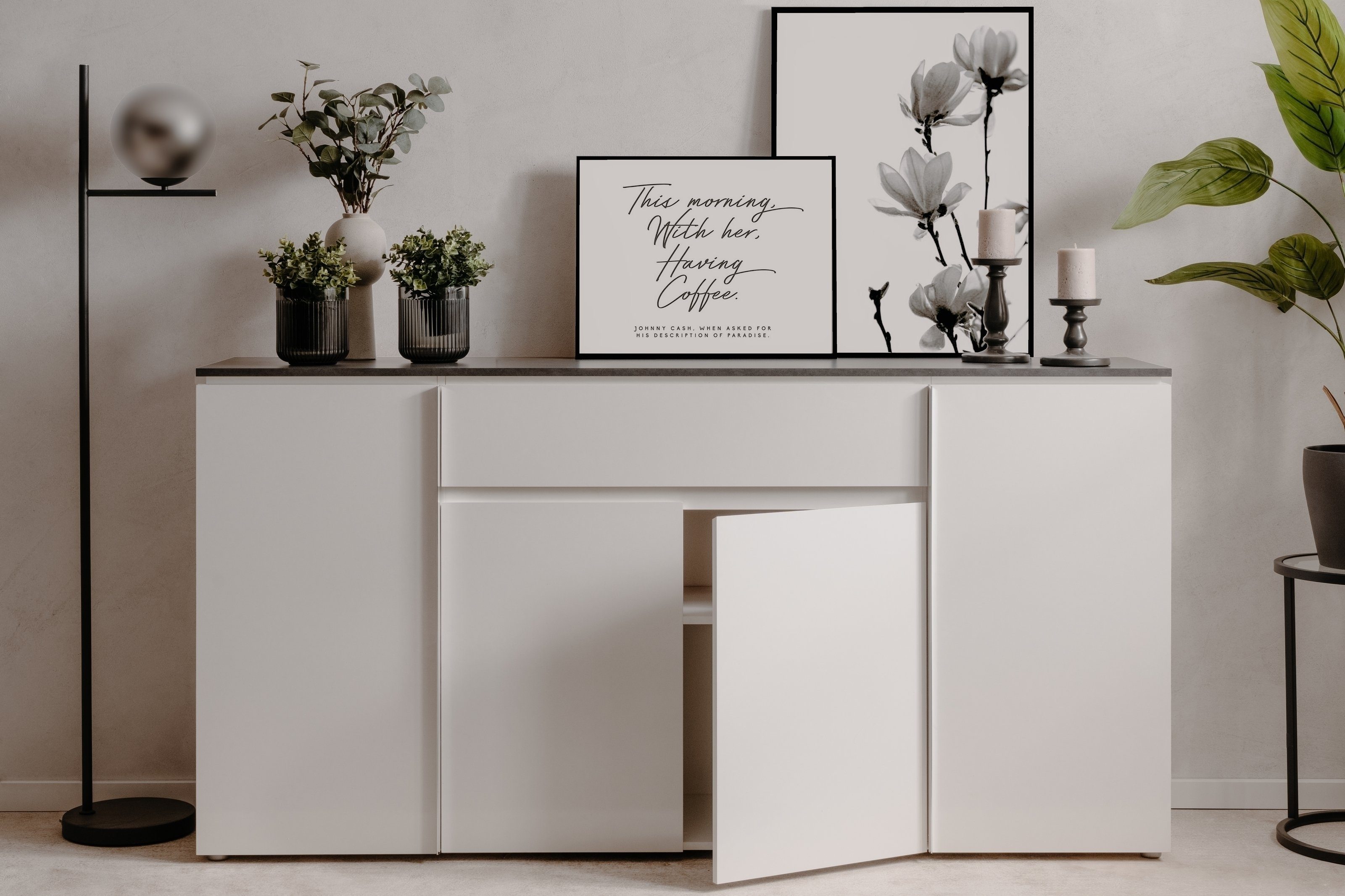 Finori Sideboard in Matera / weiß HGL - 177,5x92x40cm (BxHxT)