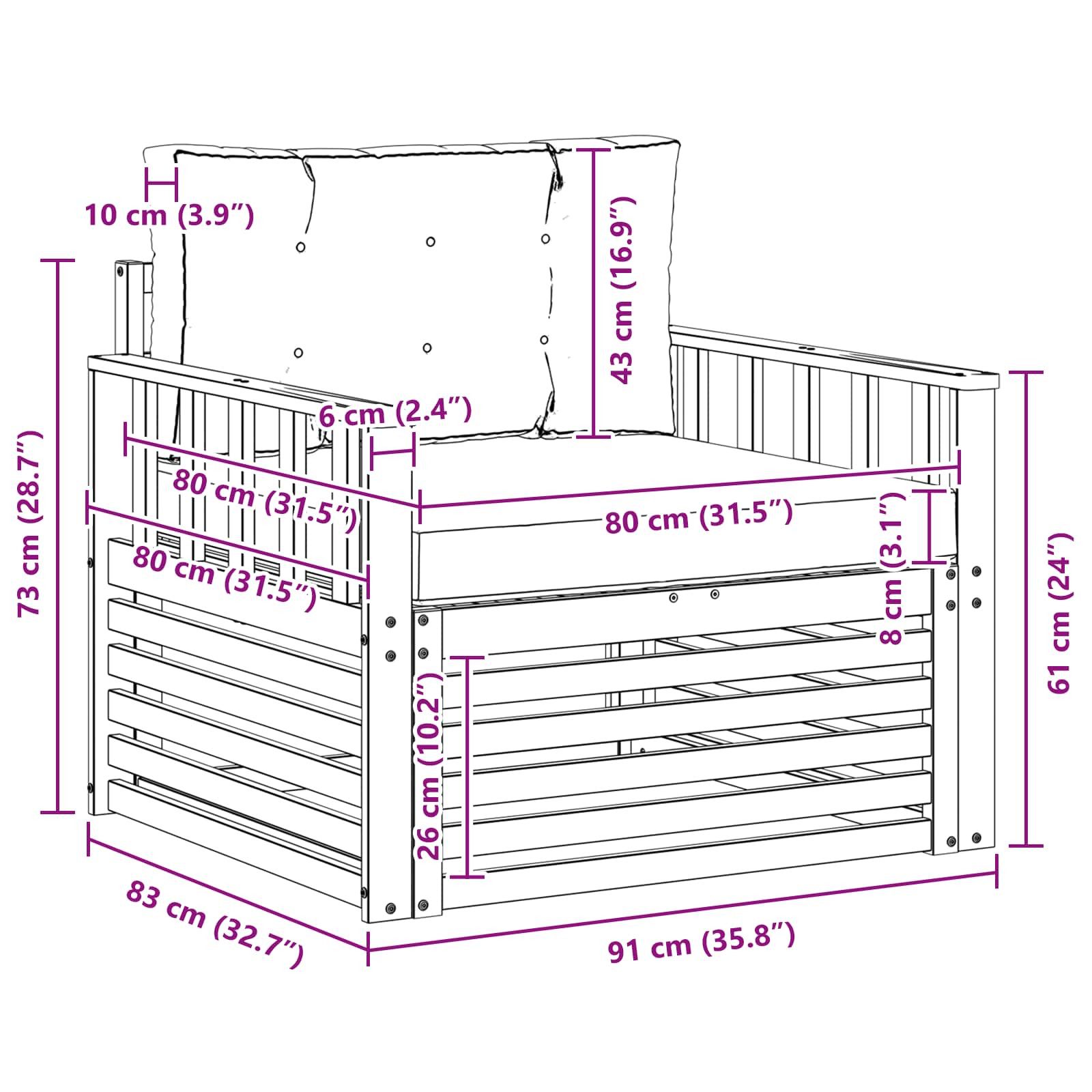 vidaXL Sofaelement Outdoor-Sofa Massives nholz und Polyester (1 St)