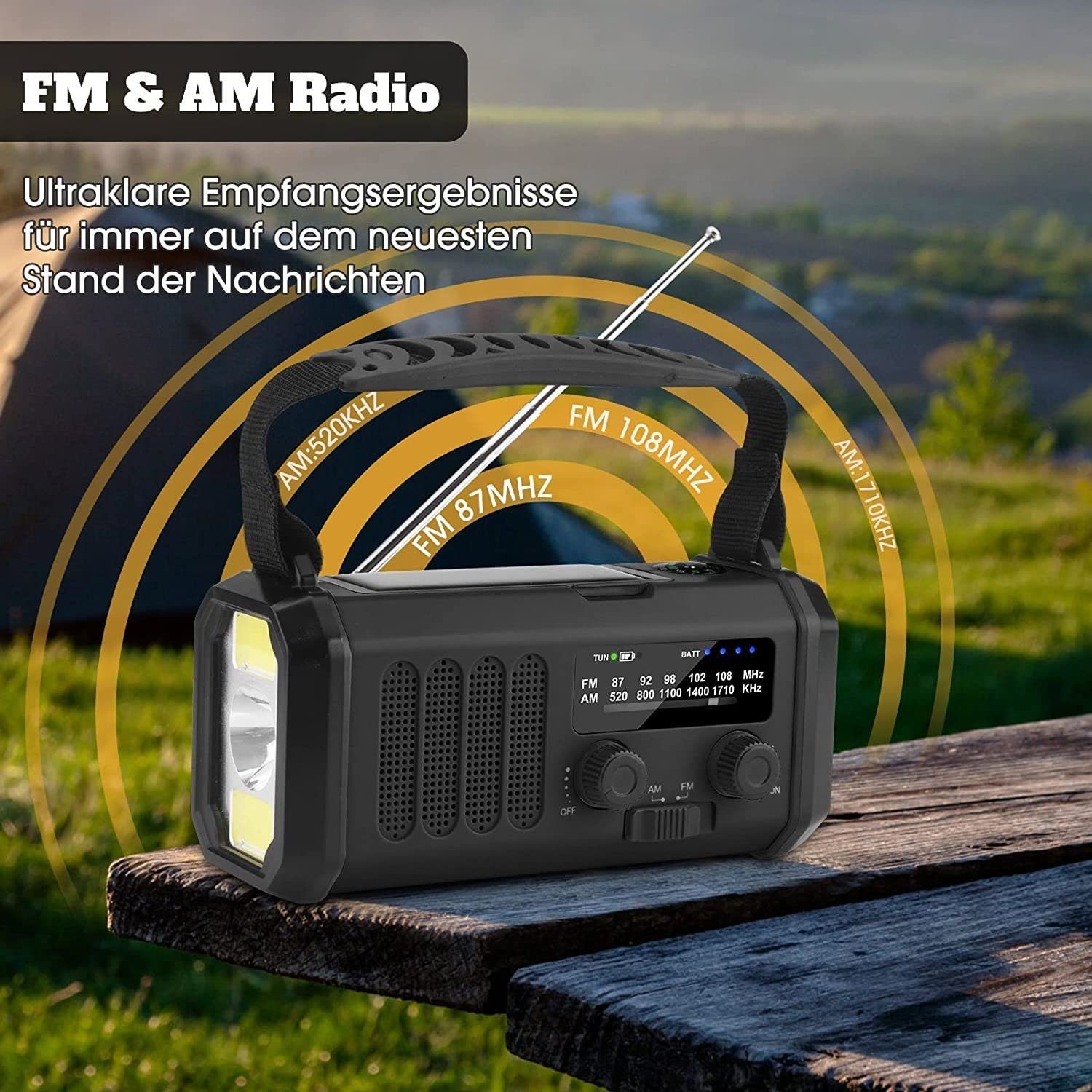 (DAB) Digitalradio Modi (3 Radio, Notfallradio, 10000mAh Radio Alarm, Leselampe, LED Tragbar Solar Kompass) LED SOS Mutoy Kurbelradio, AM/FM Taschenlampe,