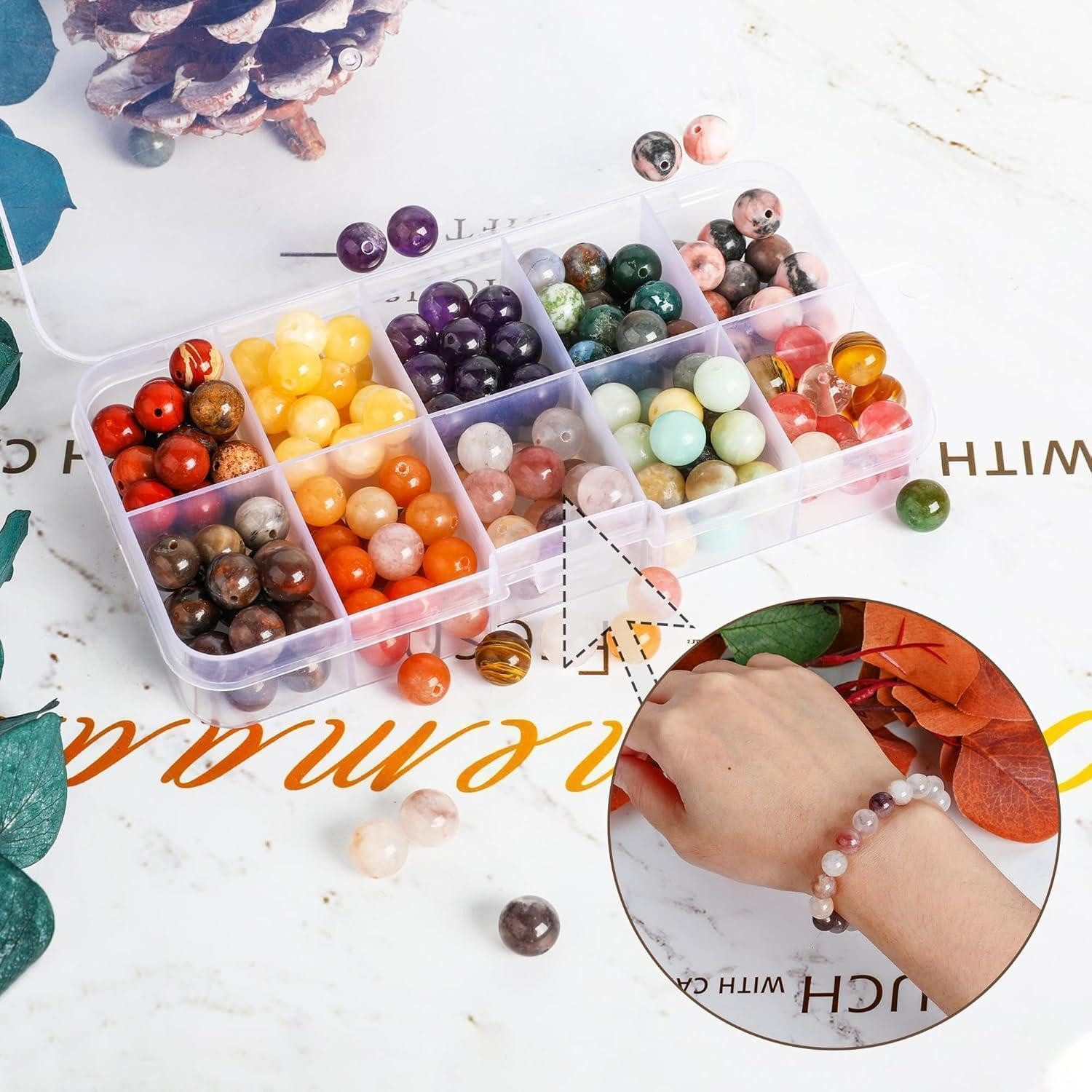 LuxusKollektion Bastelperlen Edelsteinperlen Set 200 Stück 8mm rund Armband Halskette DIY Basteln