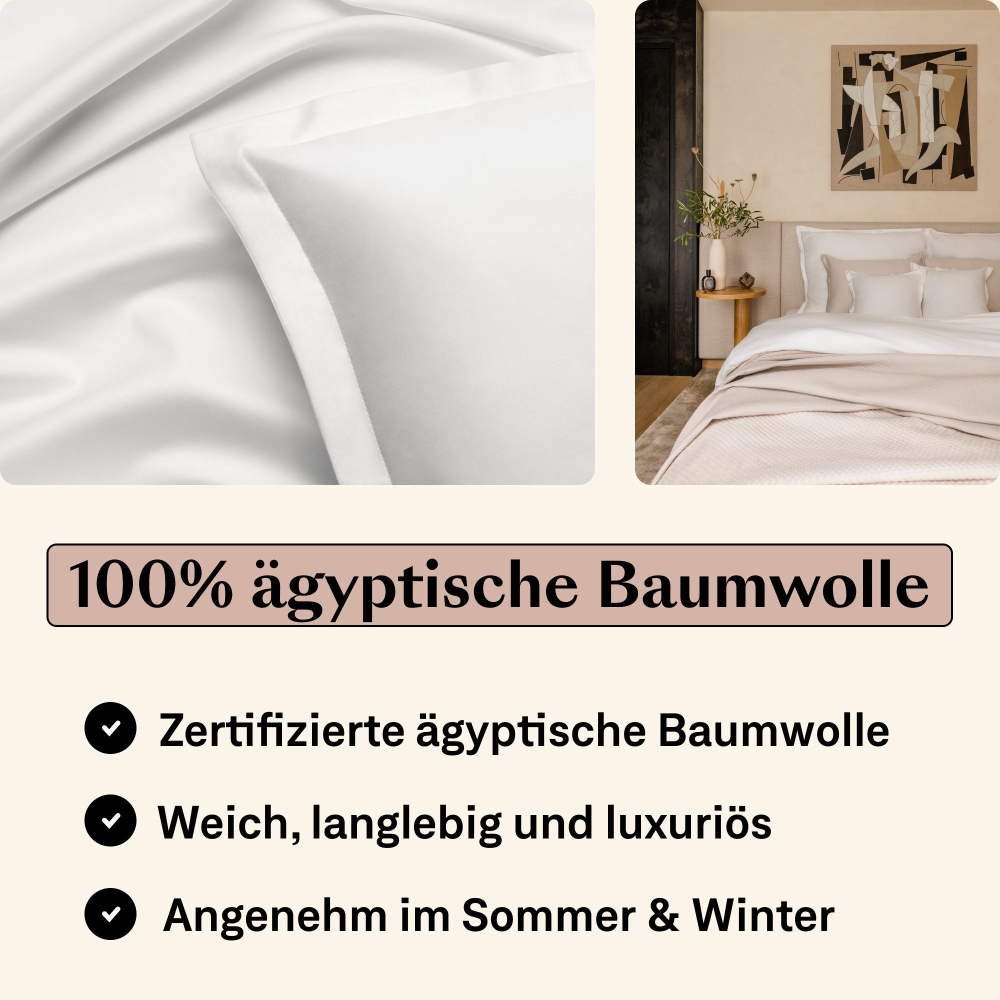 Amqua Bettwäsche Luxus Mako Satin, 100% ägyptische Baumwolle Premium Bettwäsche-Set, Oeko-Tex zertifiziert, weich & atmungsaktiv, mit Reißverschluss – Bild 2 von 5