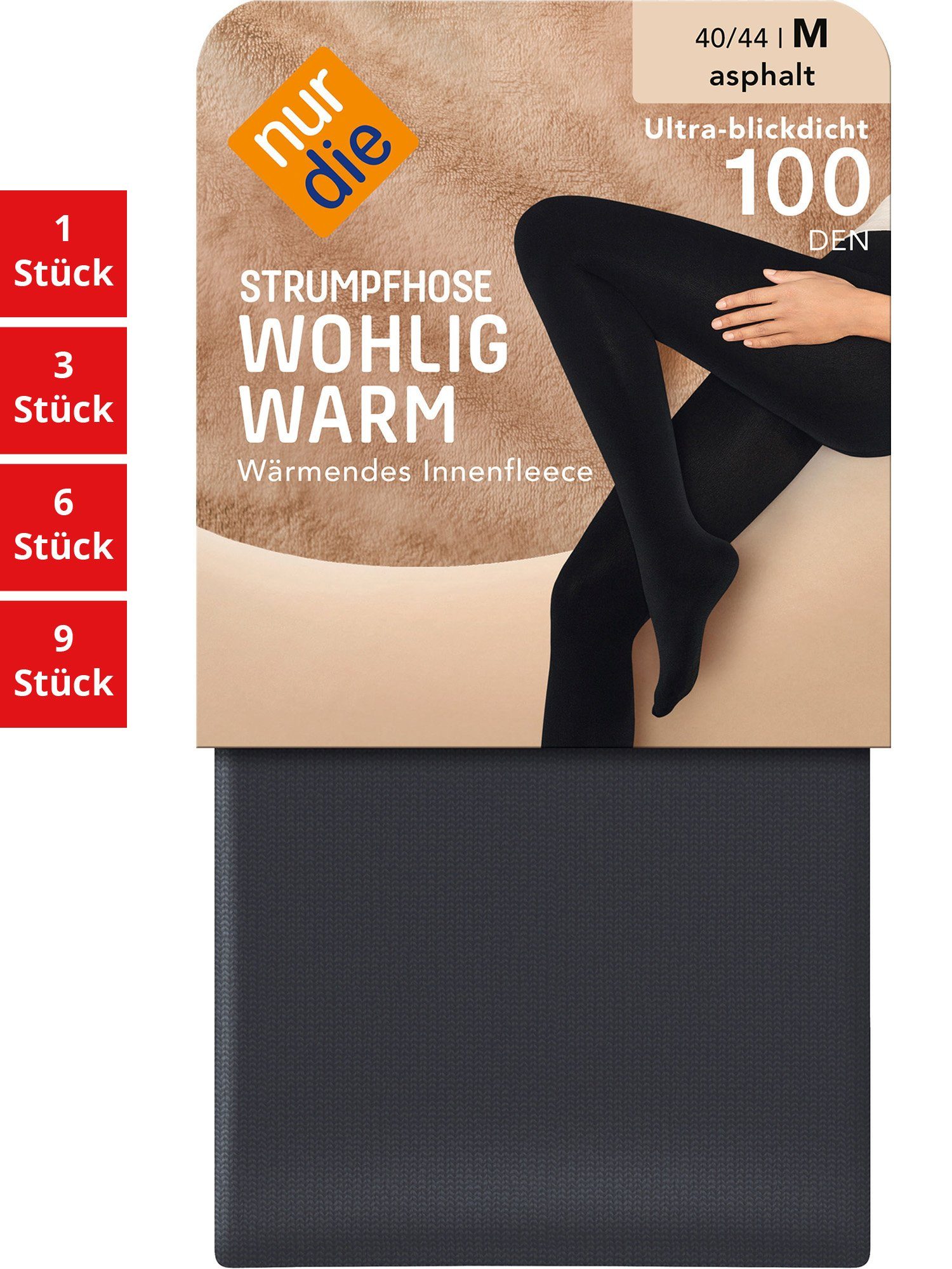 Nur Die Feinstrumpfhose Wohlig-Warm 100 DEN Damen (1er/3er/6er/9er Pack 1 St) nylon blickdicht opaque Fein-strumpfhose frauen multi-pack seidenmatt asphalt