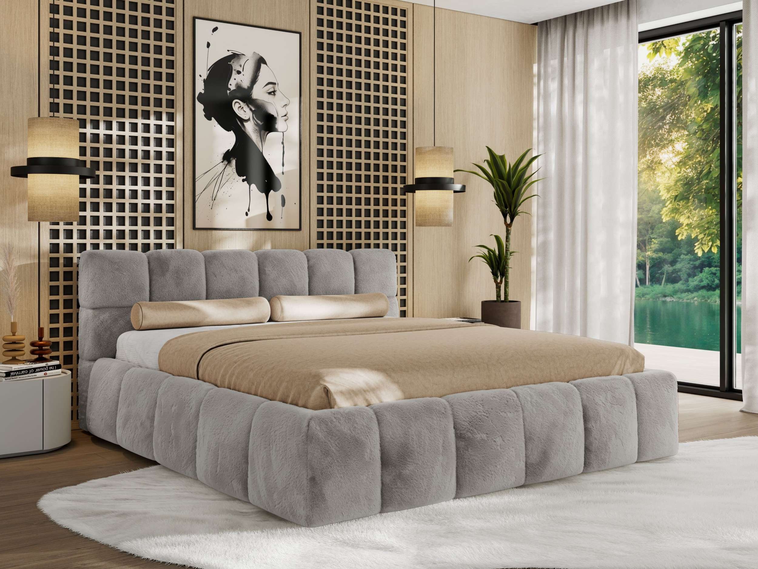 MKS MÖBEL Polsterbett NIRA Classic (Designerbett mit Bettkasten, skulpturale Polster), Lattenrost integriert, 140–200x200 cm