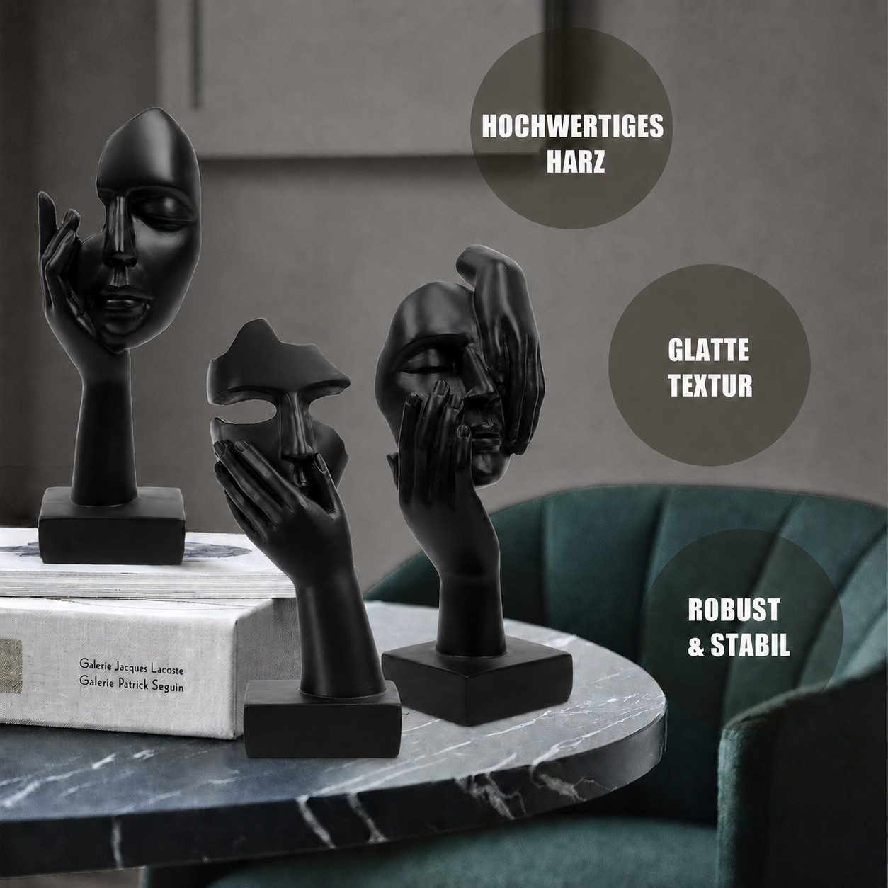 SURFOU Dekofigur Skulptur Statue Schwarze Heimdekoration Frau Gesicht Dekofigur, Set, 3 St., Kreative Frauen Gesicht Statue, für Wohnzimmer, Büro – Bild 5 von 5