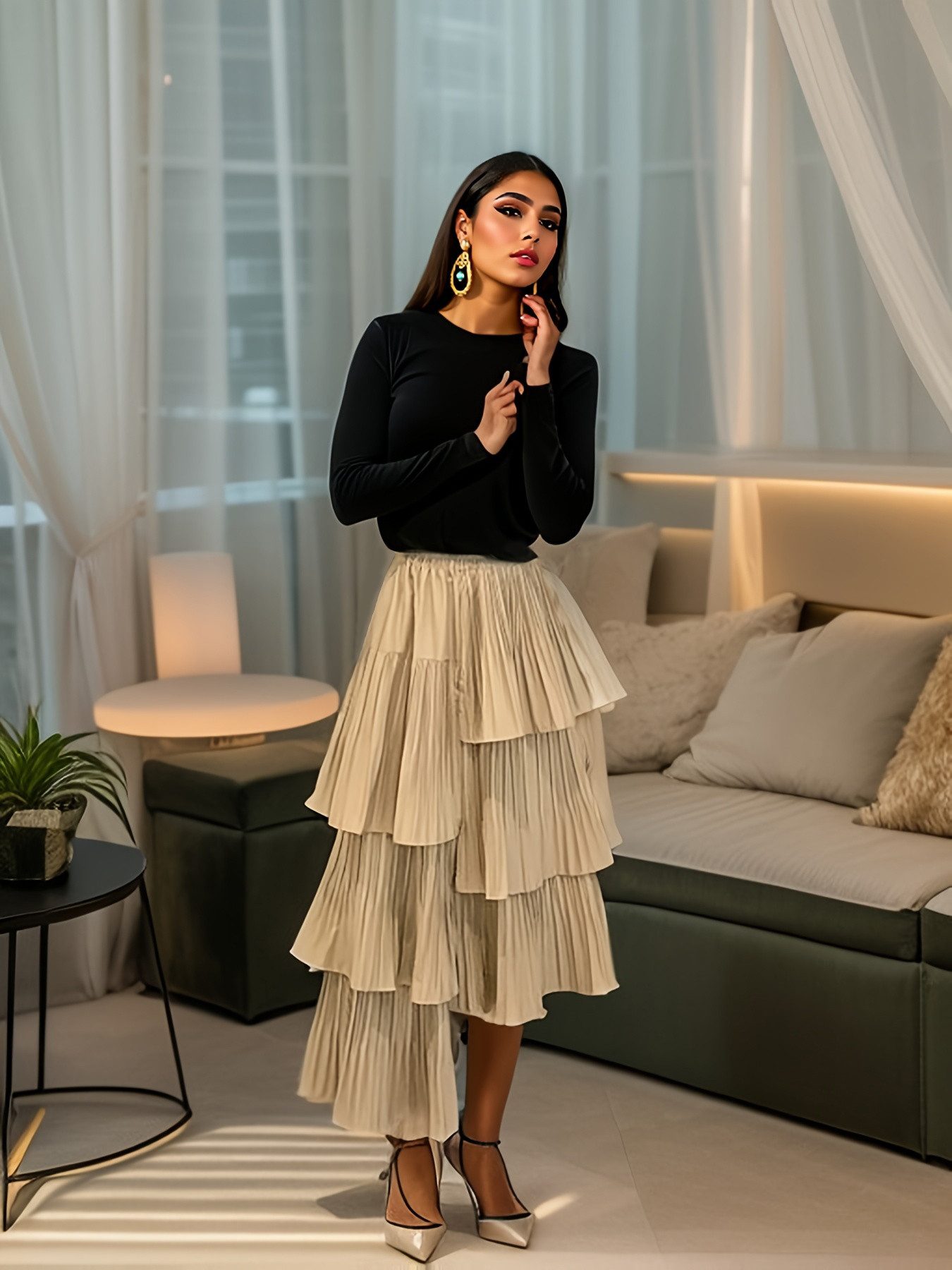 DEBAIJIA Midirock Damen Frühling Sommer Elegant mit hoher Taille Faltenrock günstig online kaufen