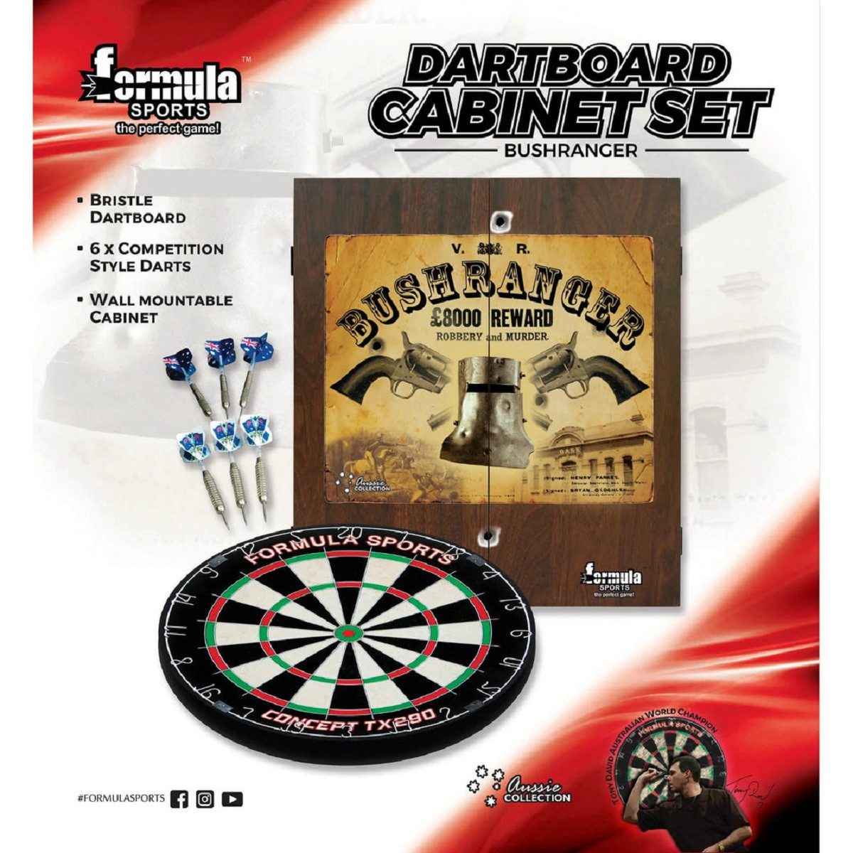 COFI 1453 Dartscheibe Dartspiel Set mit 6 Pfeilen, Dartscheibe und Dartschrank