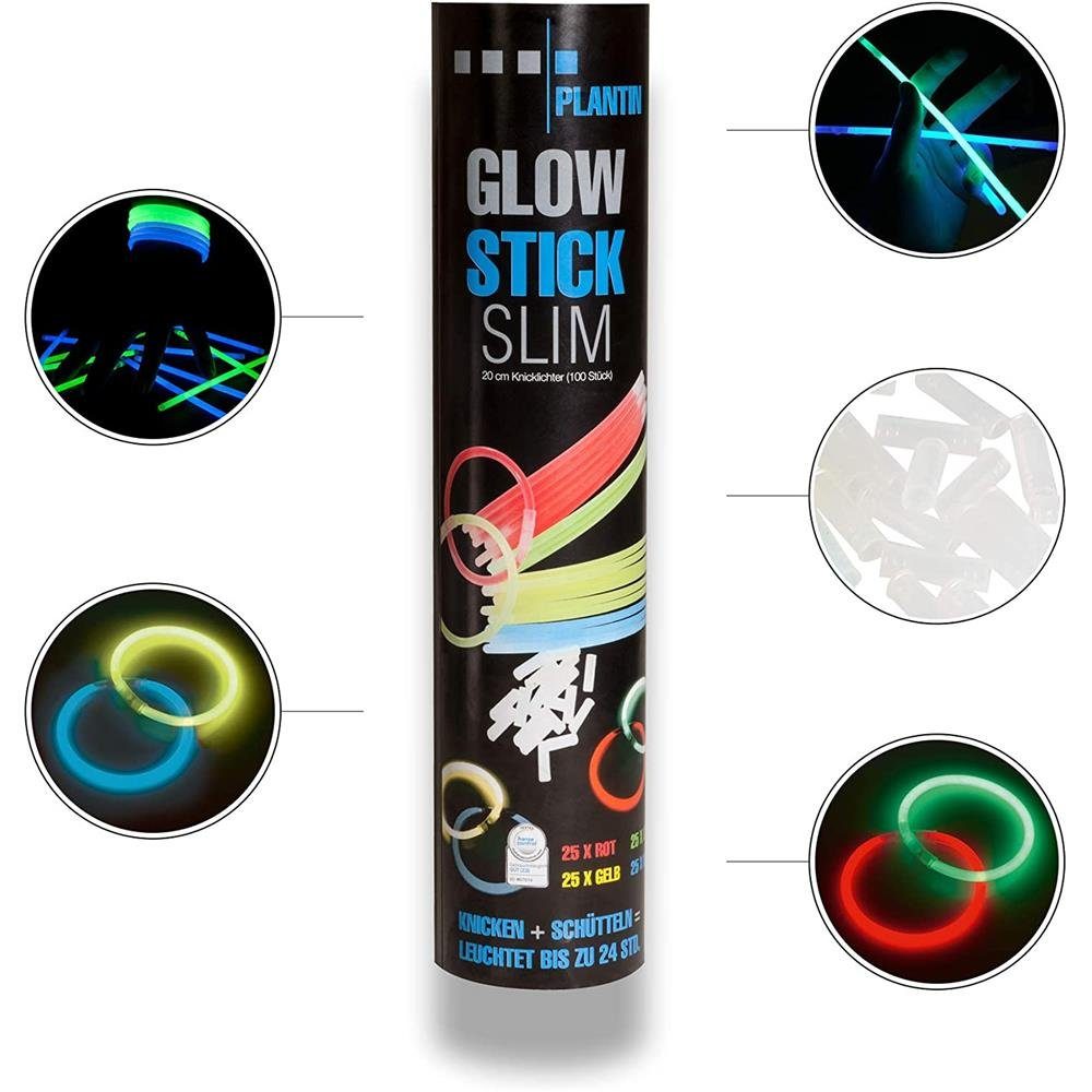 PLANTIN Knicklicht Glow Stick Slim, 20 cm, 100 Stück, inkl. Verbindungsstücke, für Party