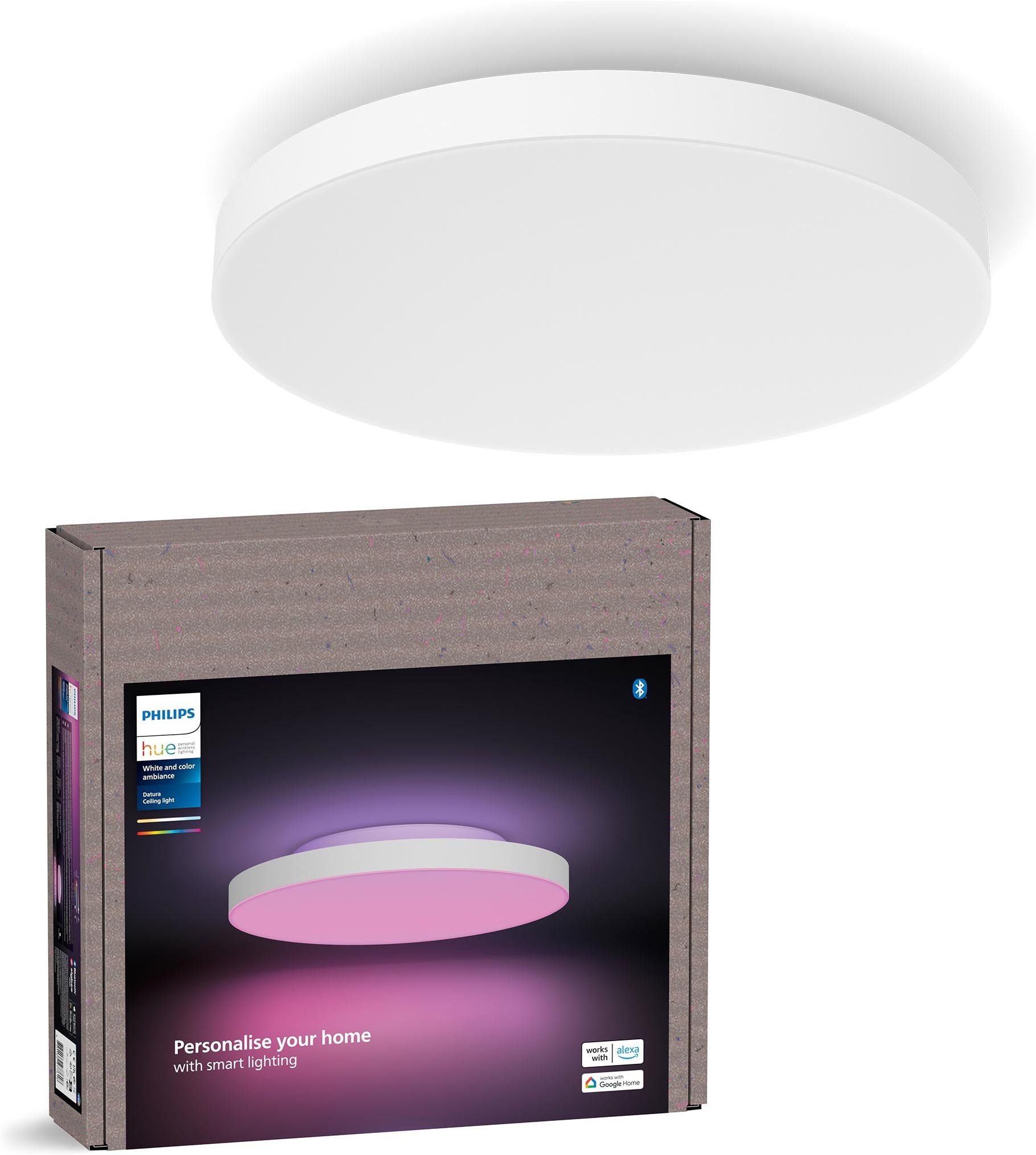 Philips Hue LED Deckenleuchte White & Color Ambience Datura Ø384mm, Abschaltautomatik, Bluetooth, CCT - über Fernbedienung, Dimmfunktion, Einschlafhilfe, Farbsteuerung, Farbwechsel, Memory, nach Trennung vom Netz, Nachtlichtfunktion, RGB, Smart Home, Timerfunktion, Weckerfunktion, dimmbar über Fernbedienung, mehrere Helligkeitsstufen, LED fest integriert, Farbwechsler, RGB, warmweiß - kaltweiß, App- & Sprachsteuerung, Smart Home, Backlight, Farbe & Weiß