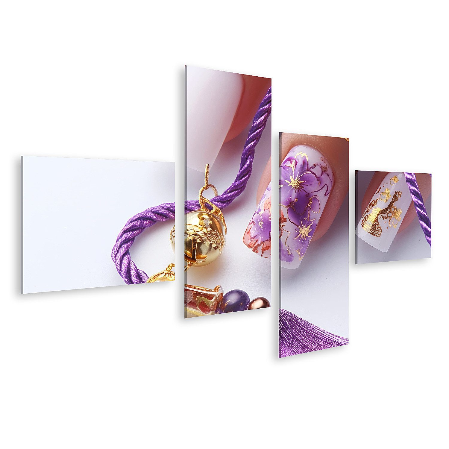 islandburner Leinwandbild, Luxuriöser Nageldesign mit goldenen Akzenten und Schmuck