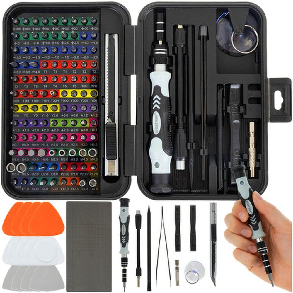 BIGSTREN Werkzeugset Präzisions-Schraubendreher-Set Service-Bits, (Spar-Set, 133-tlg., Magnetisierungswerkzeug), Enthält 108 CRV-Präzisionsbits sowie umfangreiches Zubehör