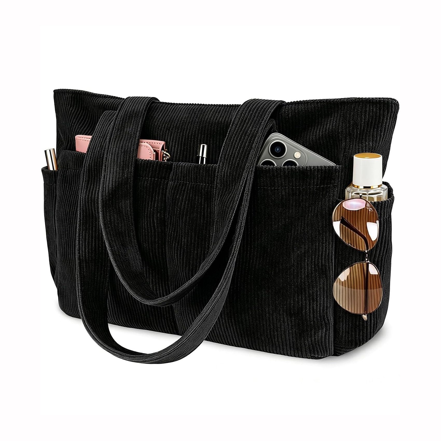 Zaewry Schultertasche Damen-Cord-Schultertasche, große Tragetasche mit viel Stauraum, modische Handtasche für Arbeit, Fitnessstudio, Schule oder Reisen