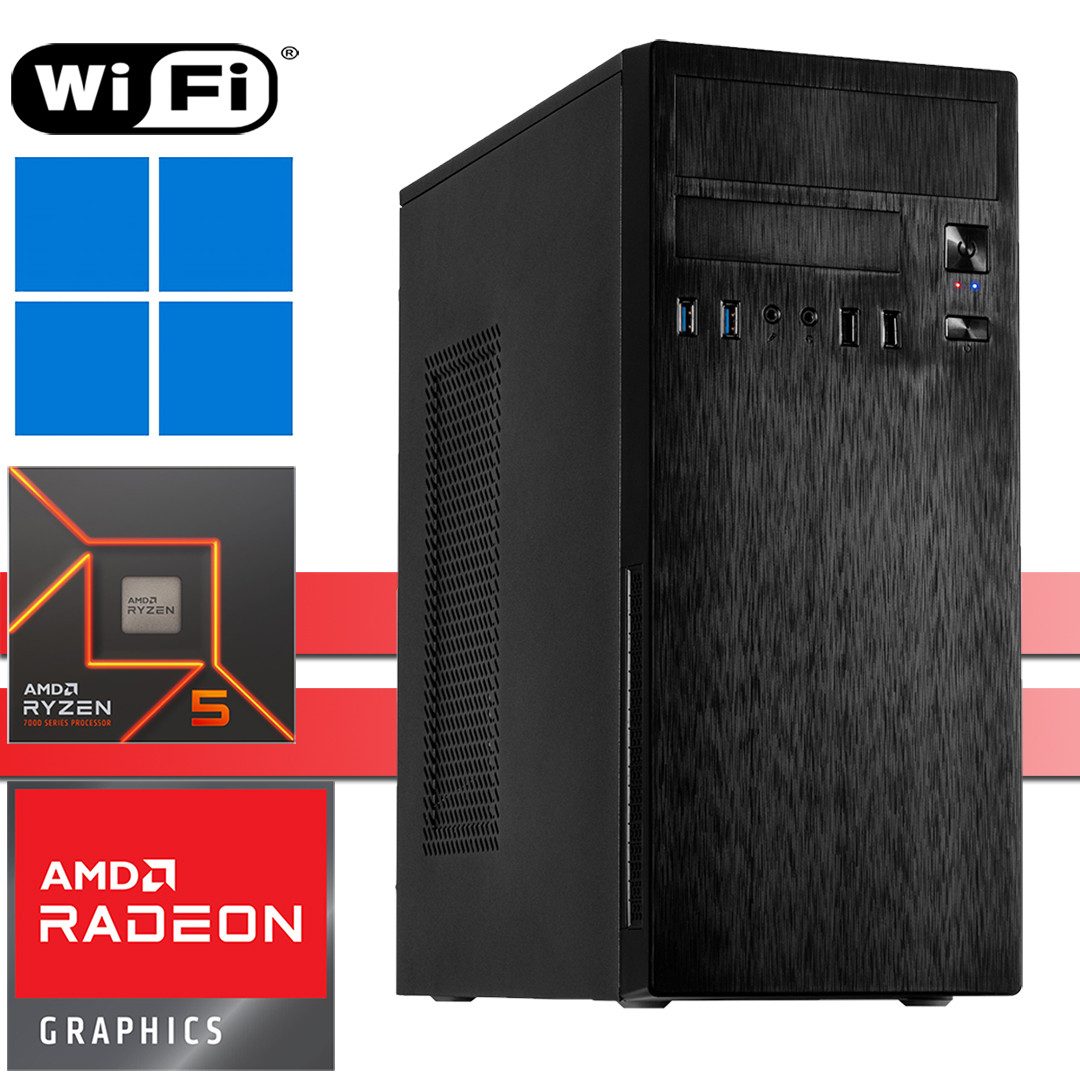 X-HARDWARE X-Business Ryzen5 7600X, 32GB DDR5, 256GB NVMe + bis zu 4TB HDD Business-PC (AMD Ryzen 5 7600X, AMD Radeon Graphics, 32 GB RAM, 0 GB HDD, 256 GB SSD, Luftkühlung, Windows 11 Professional)