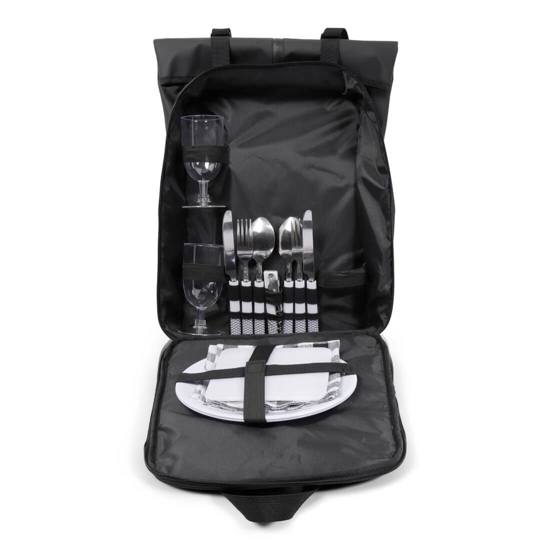 Norländer Fahrradrucksack Picknickrucksack für 2 Personen, mit Kühlfach & Besteckset (10-tlg), Mit Kühlfach, Besteckset, Tellern & Bechern