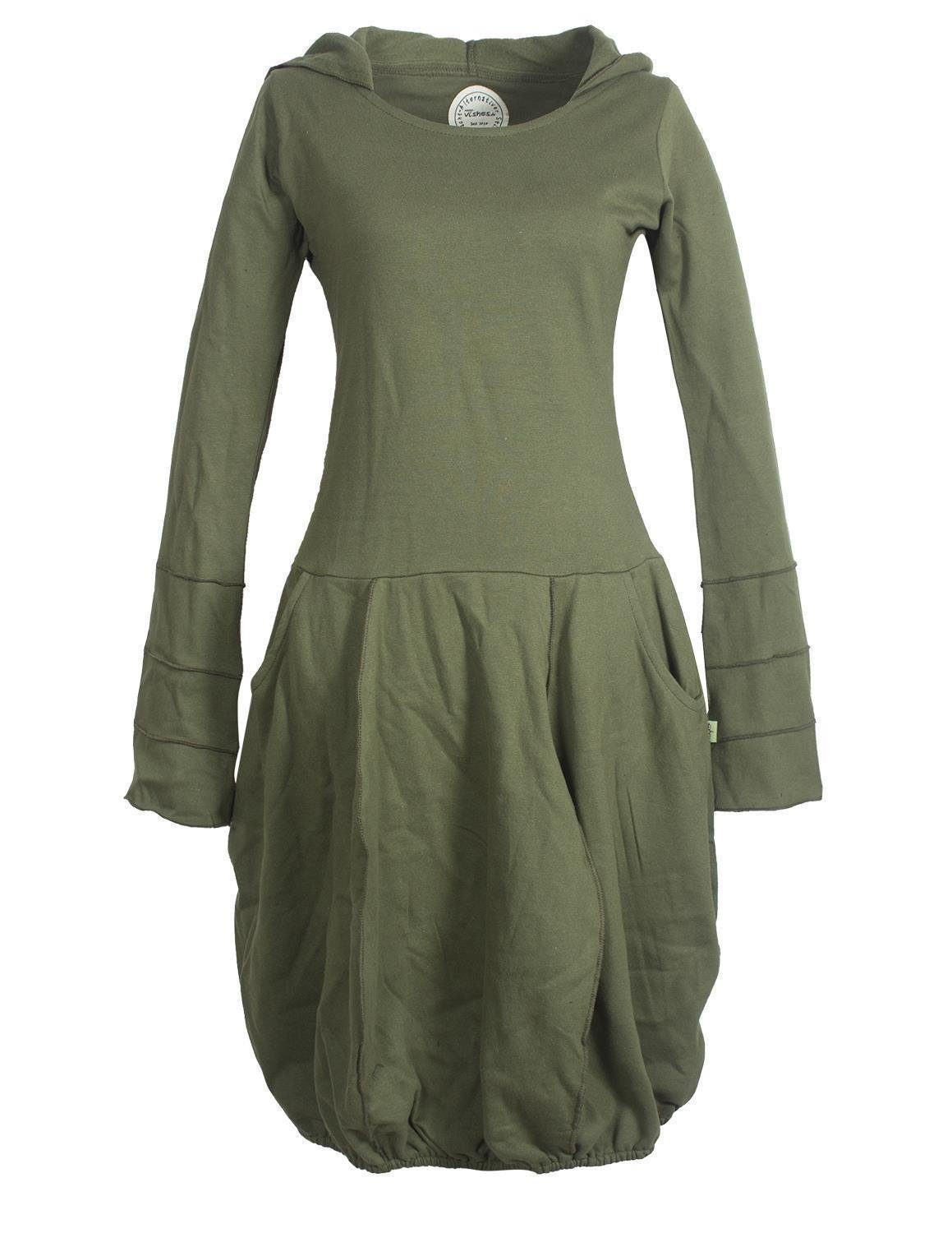 Midikleid Warmes Langarm Kleid ballonförmig mit Zipfelkapuze