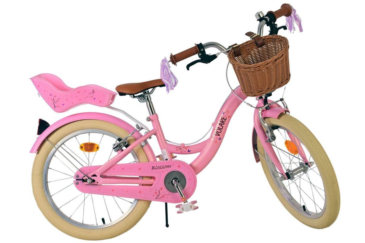 Volare Kinderfahrrad 18 Zoll Kinder Mädchen Fahrrad Mädchenfahrrad Rad Bike Blossom 51831, 1 Gang, Korb, Seitenständer, Puppensitz, Kettenschutz, Schutzbleche