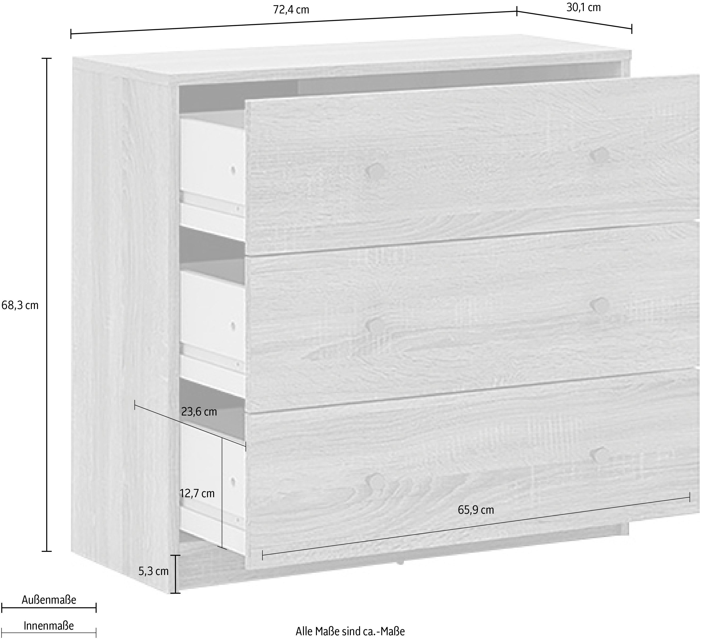 x Stauraum, Hickory Knopfgriffe, x einfache Schubkastenkommode, natur affaire cm Jackson 30,1 Selbstmontage, 72,4 | Home 68,3