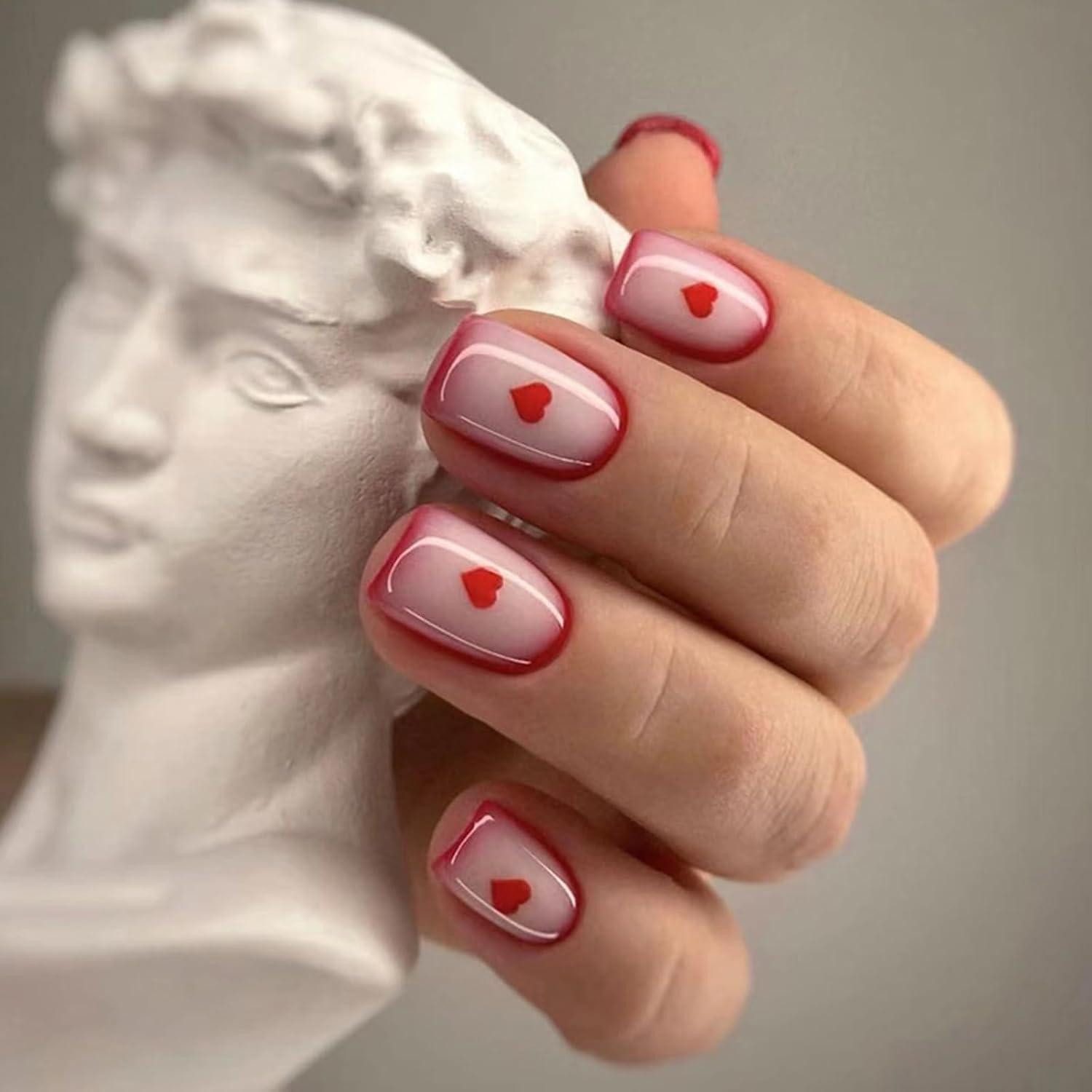 Kunstfingernägel 24er Set Valentinstag Nägel French Press on Nails Rot Acryl