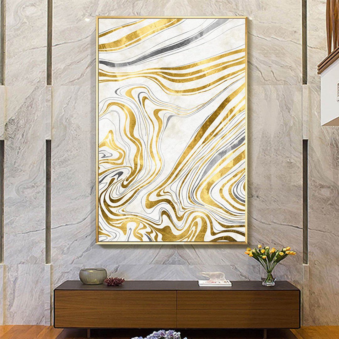einfacher L.Ru Kunstdruck Goldfolie, Licht aus Malerei Kern Bild Abstraktes Luxus dekorative (1 Moderner Malerei St), Eingang UG geometrischer Strichzeichnungskern