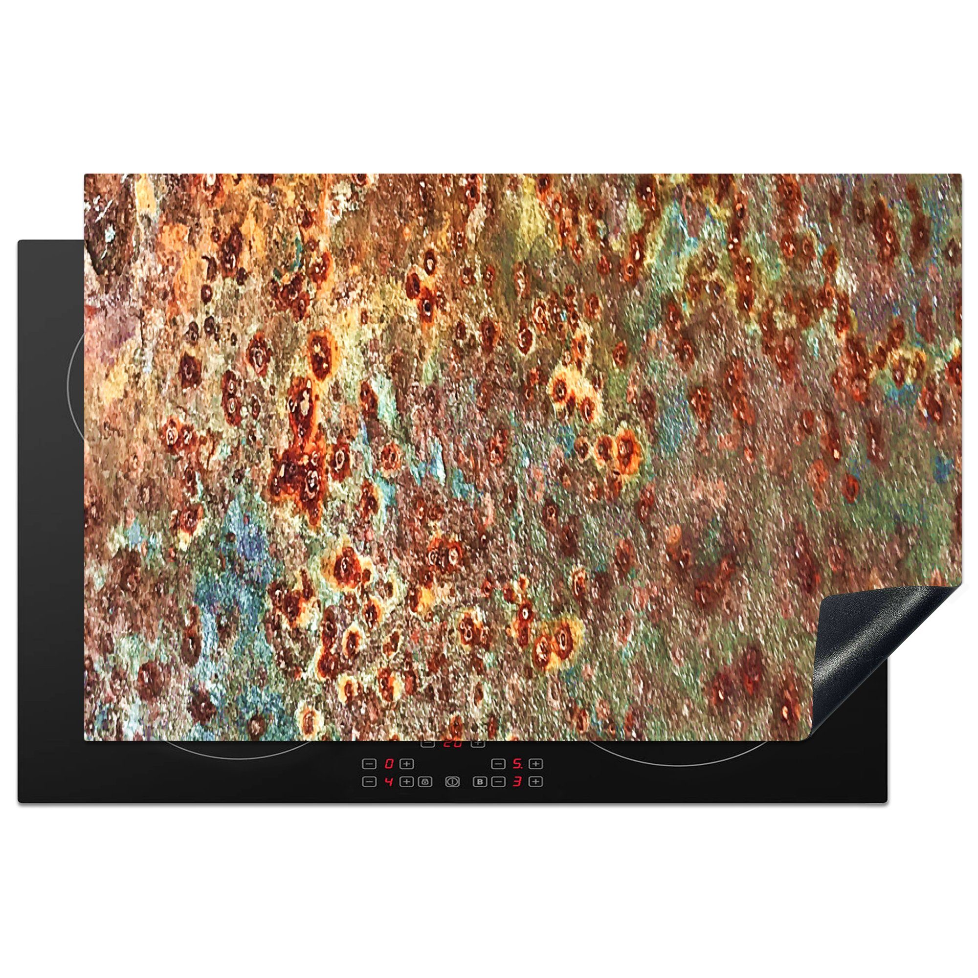 MuchoWow Herdblende-/Abdeckplatte Farben - Metallisch - Rost - Textur - Abstrakt, Vinyl, (1 tlg), 81x52 cm, Induktionskochfeld Schutz für die küche, Ceranfeldabdeckung