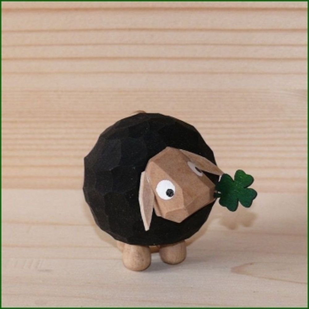 Weihnachtsfigur Holzfigur Schaf mit Kleeblatt dunkel Höhe 4,5cm NEU