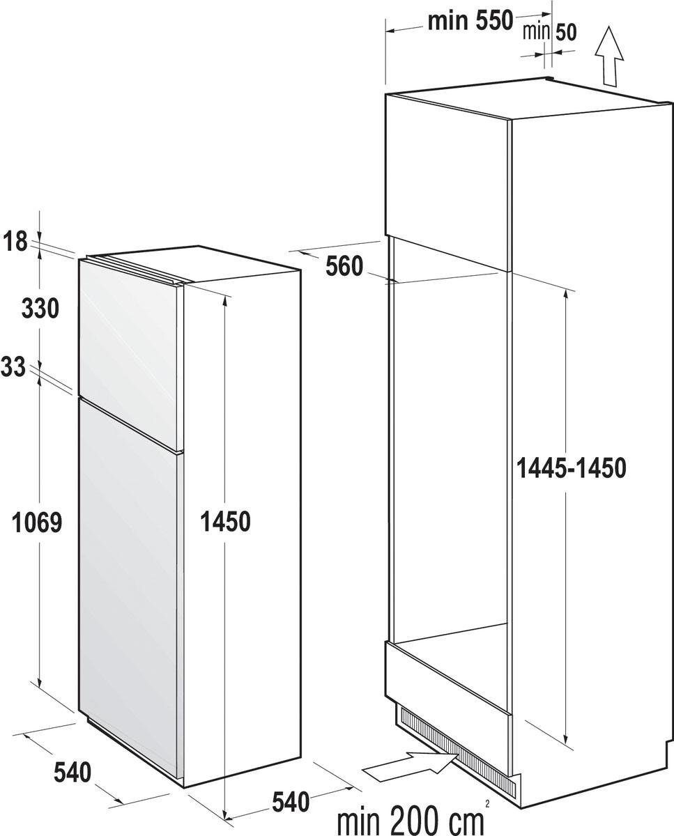 GORENJE ugradbeni hladnjak-zamrzivač RFI4152P1, visina 145 cm, širina 54 cm