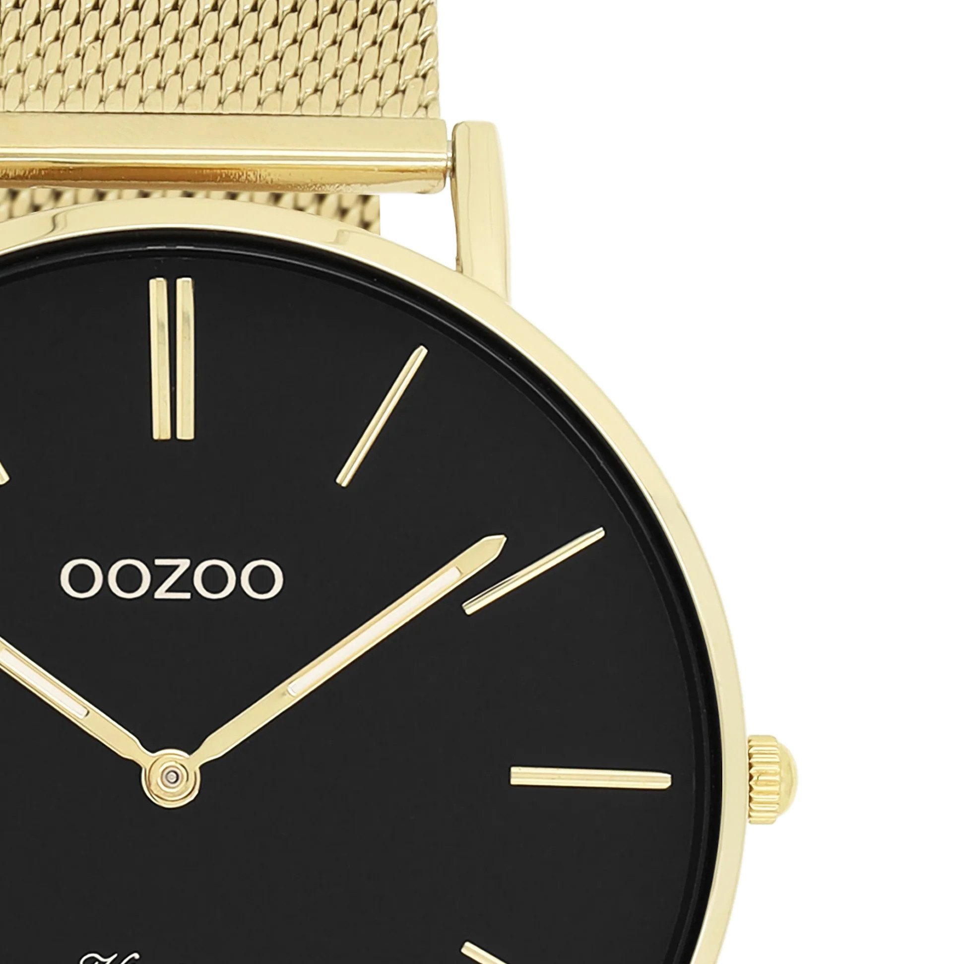 OOZOO Quarzuhr Herrenuhr C9912 – Schwarzes Zifferblatt, Milanaiseband IP Gold, 44 mm C9912