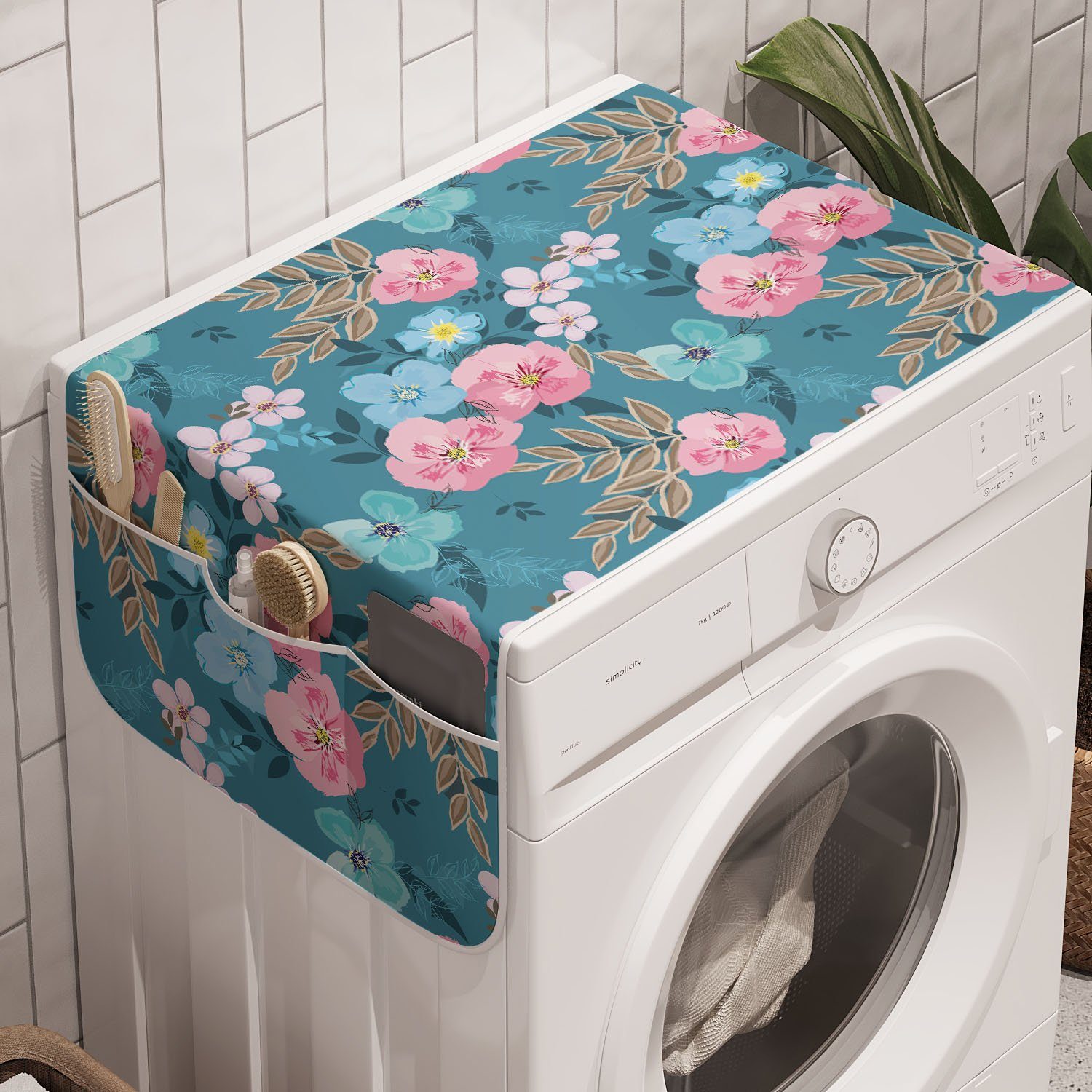 Abakuhaus Badorganizer Anti-Rutsch-Stoffabdeckung für Waschmaschine und Trockner, Blumen Blühend Victorian Vibes
