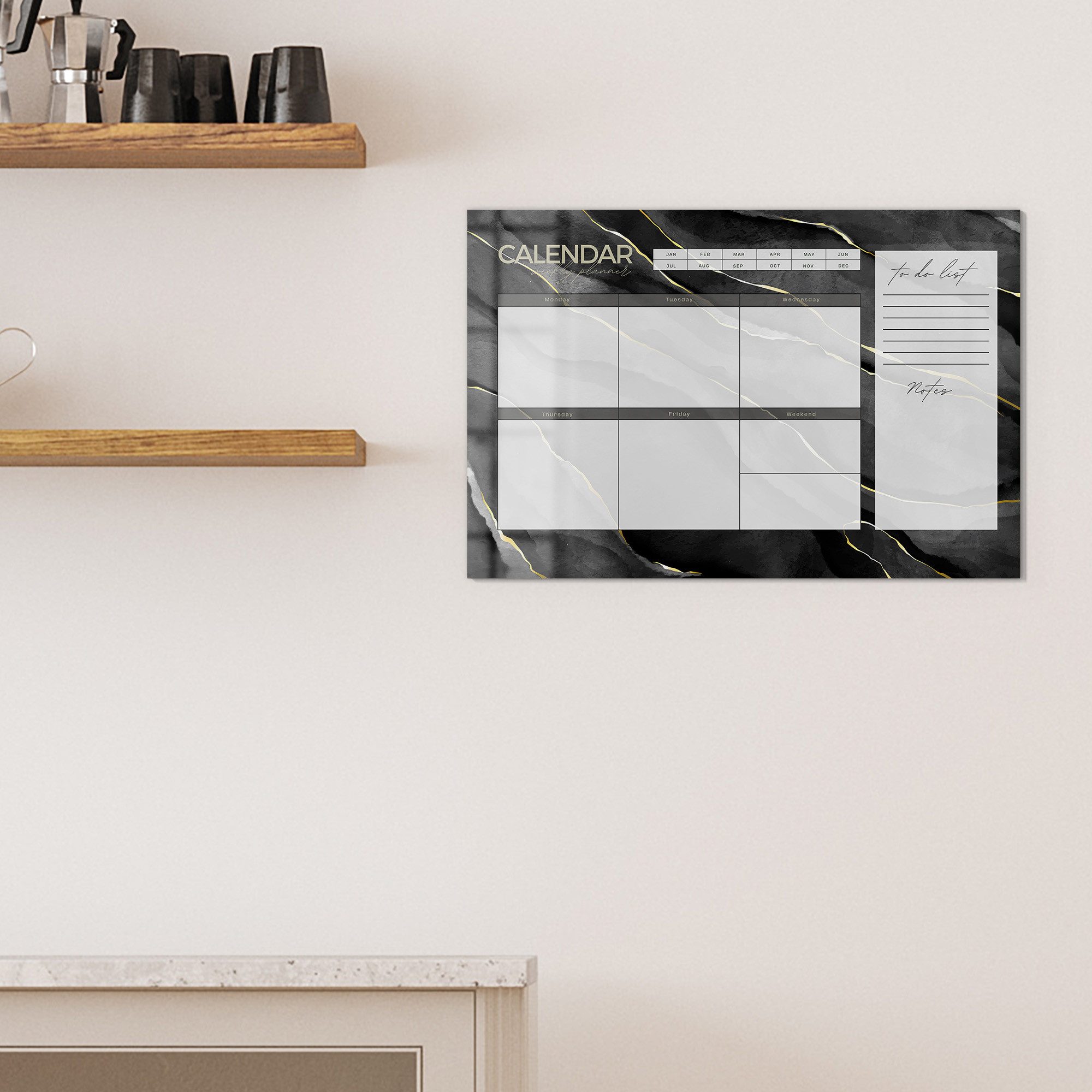 DEQORI Magnettafel 'Wochenplaner Mamor (EN)', Whiteboard Pinnwand beschreibbar
