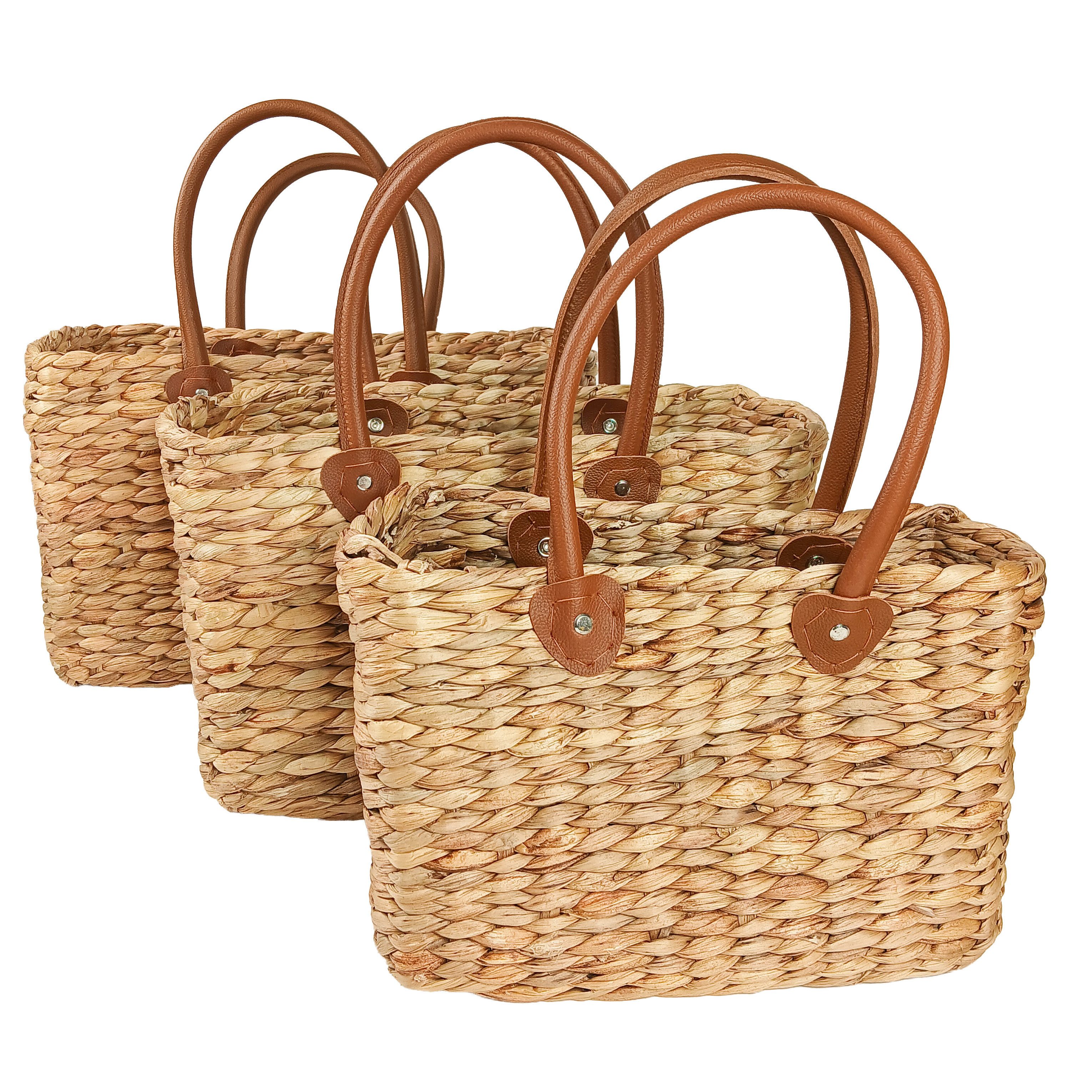 Kobolo Shopper Tasche eckig aus Wasserhyazinthe 3er Set