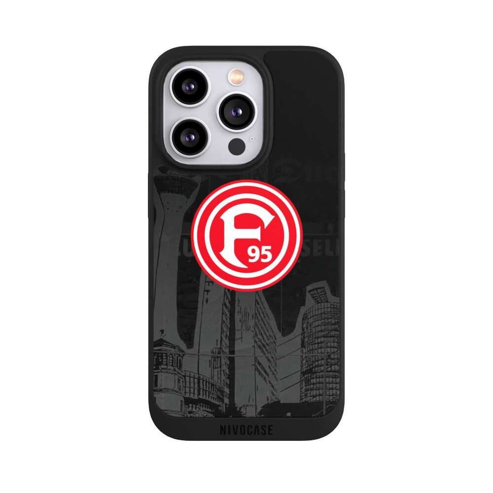NIVOCASE Handyhülle Fortuna Düsseldorf Offizielles Lizenzprodukt Logo Fortuna Logo City, Apple iPhone 14 Pro Handyhülle Hülle NIVOpure Case Schwarz